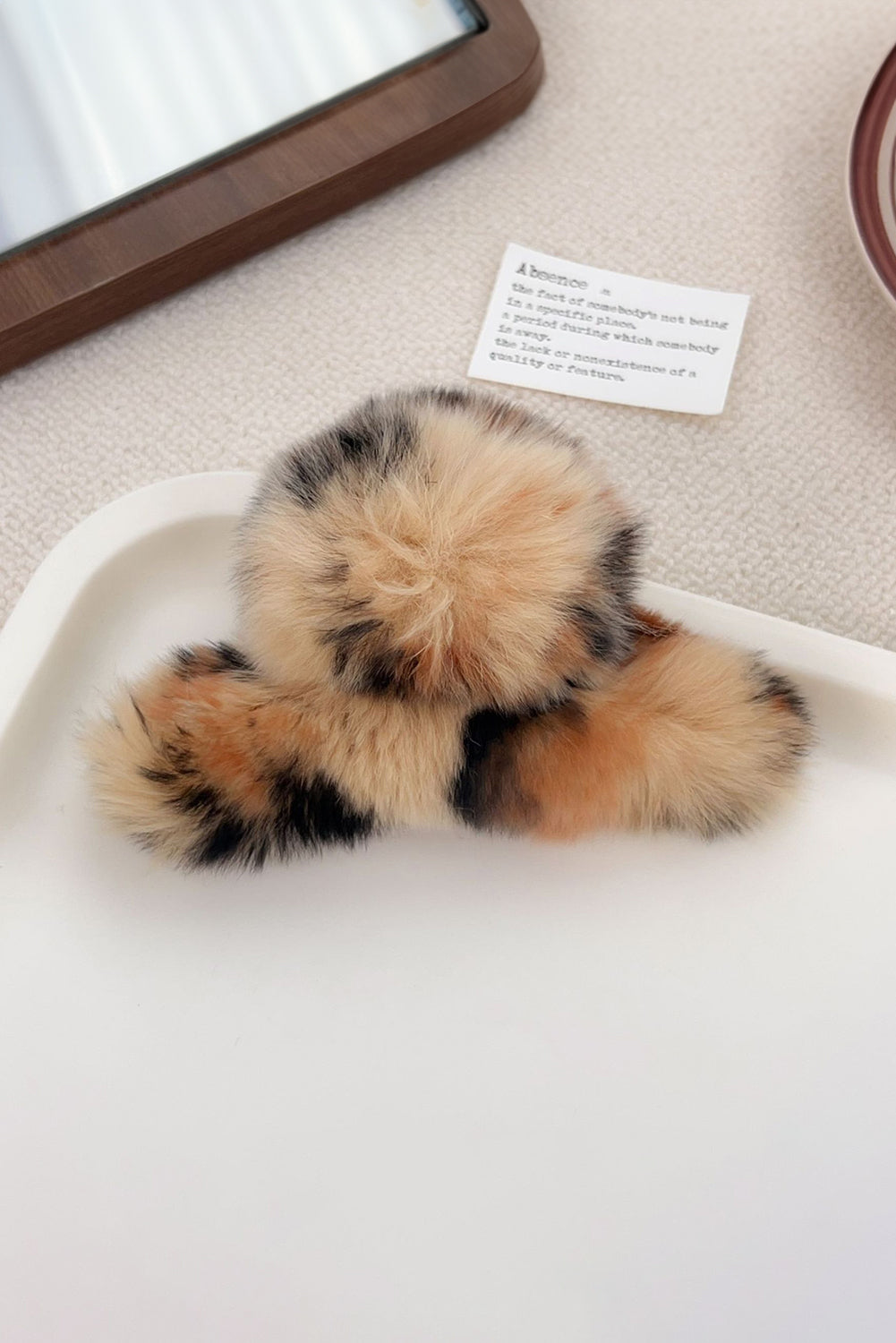 Thai Curry Leopard Fluffy Plush Cony Fur Hair Claw Clip