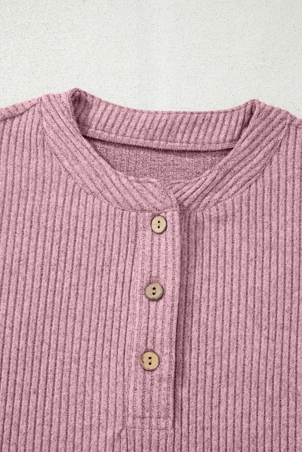 Simply Taupe Plus Size Ribbed Knit Kangaroo Pocket Henley Long Sleeve Top