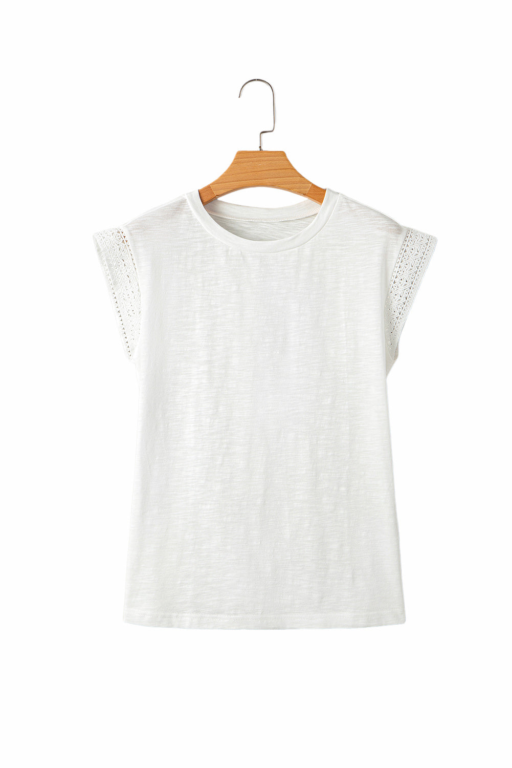 Yellow Cream Lace Patchwork Cap Sleeve Round Neck T Shirt