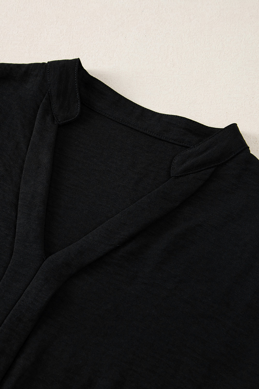 Black Notched Neck Batwing Sleeve Lightweight Blouse