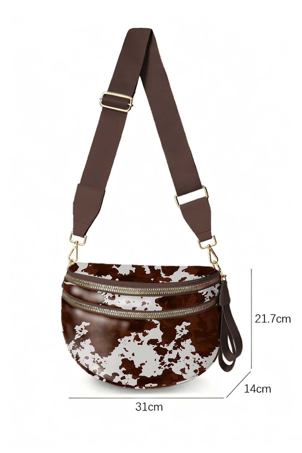 Black Floral Printed Double Zip Crossbody Bag
