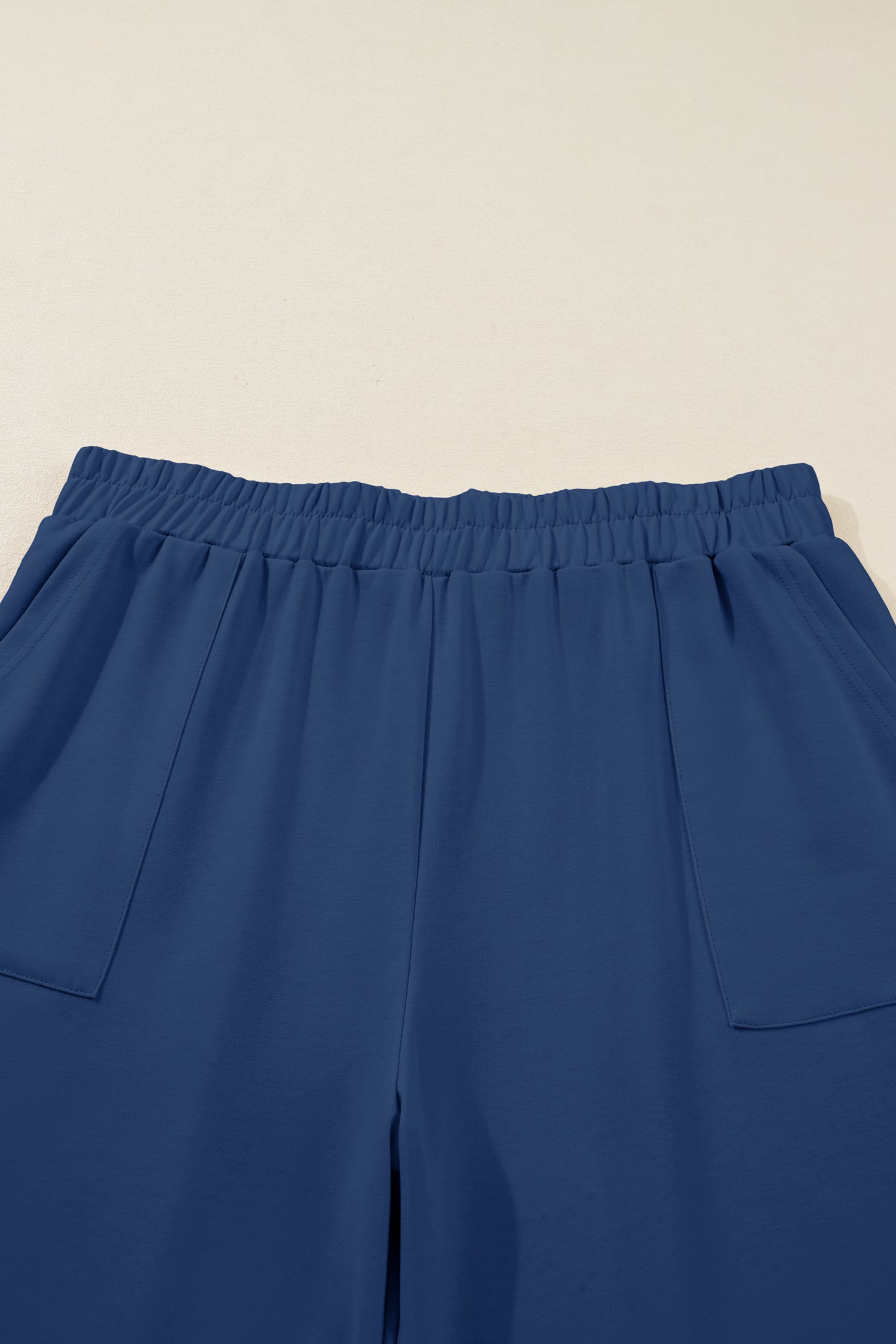 Sail Blue Plus Size Elastic Waist Asymmetrical Hem Loose Capris Pants