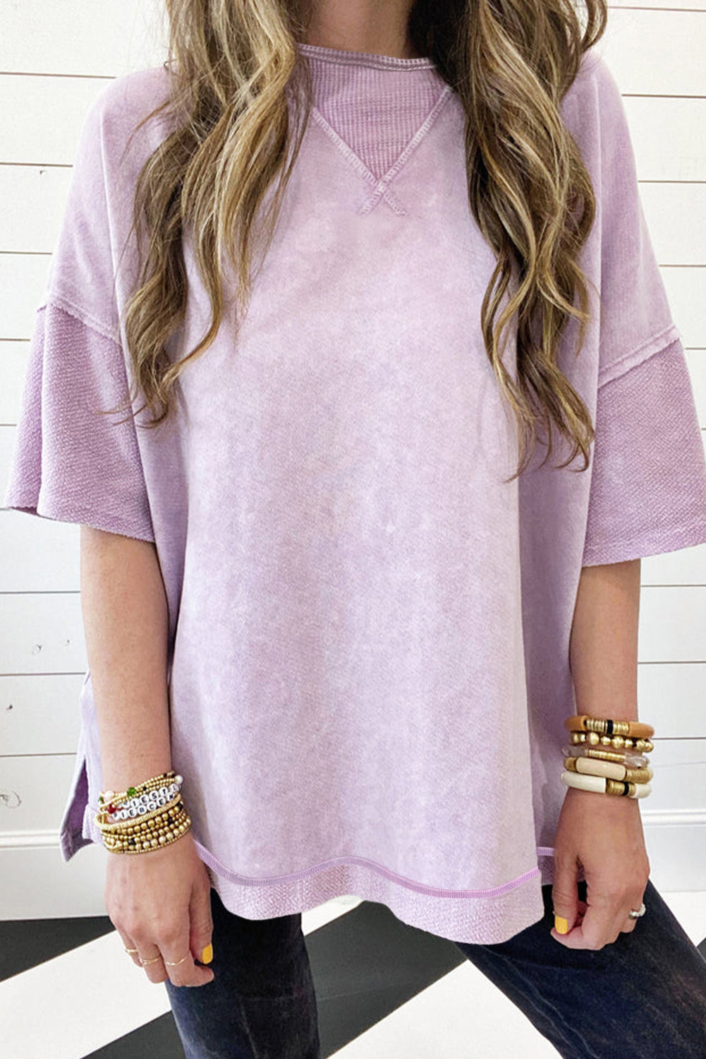 Orchid Petal Mineral Wash Drop Shoulder Pullover Sweatshirt