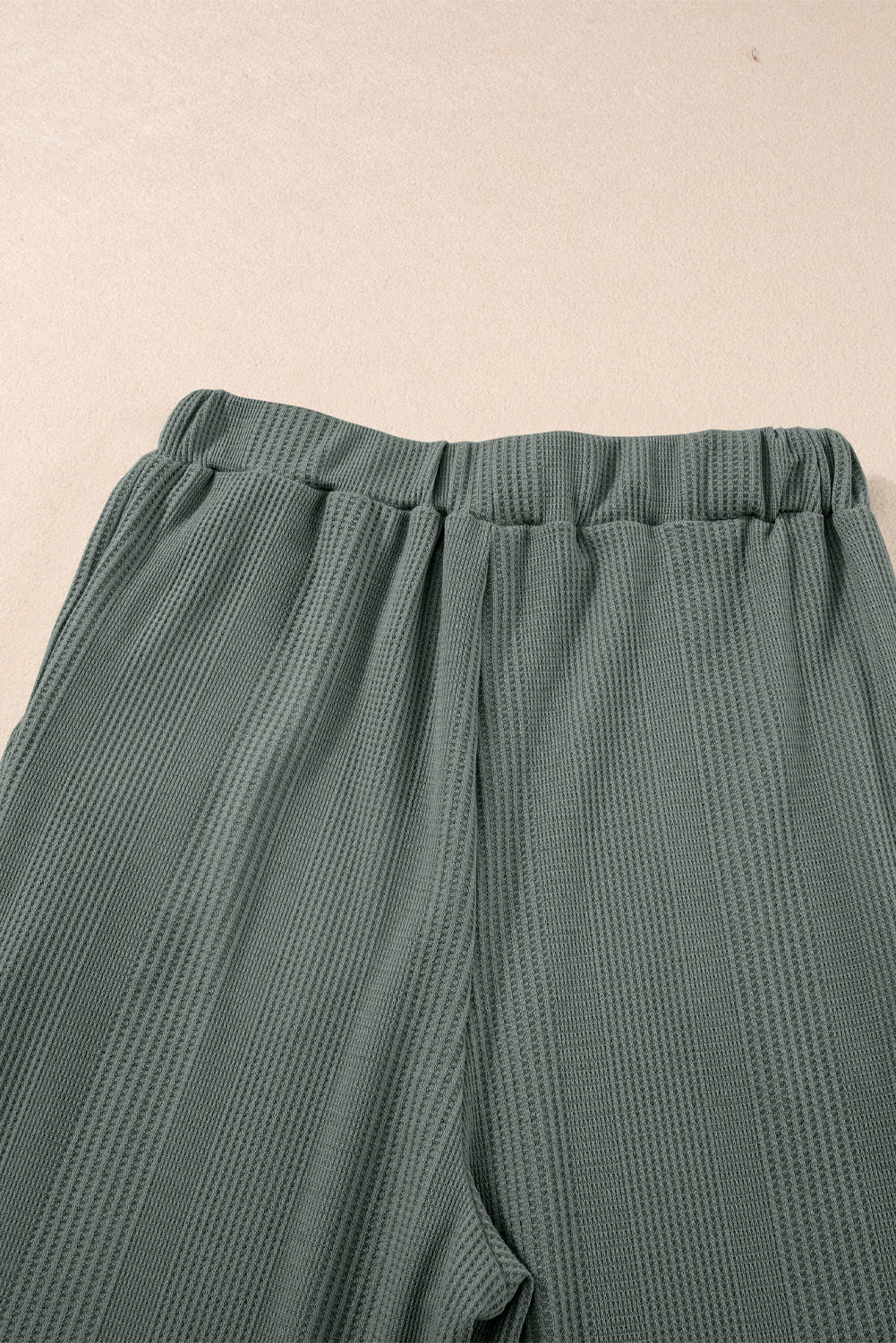 Beau Blue Solid Color Ribbed Ruffle Tank Top and Pants Set
