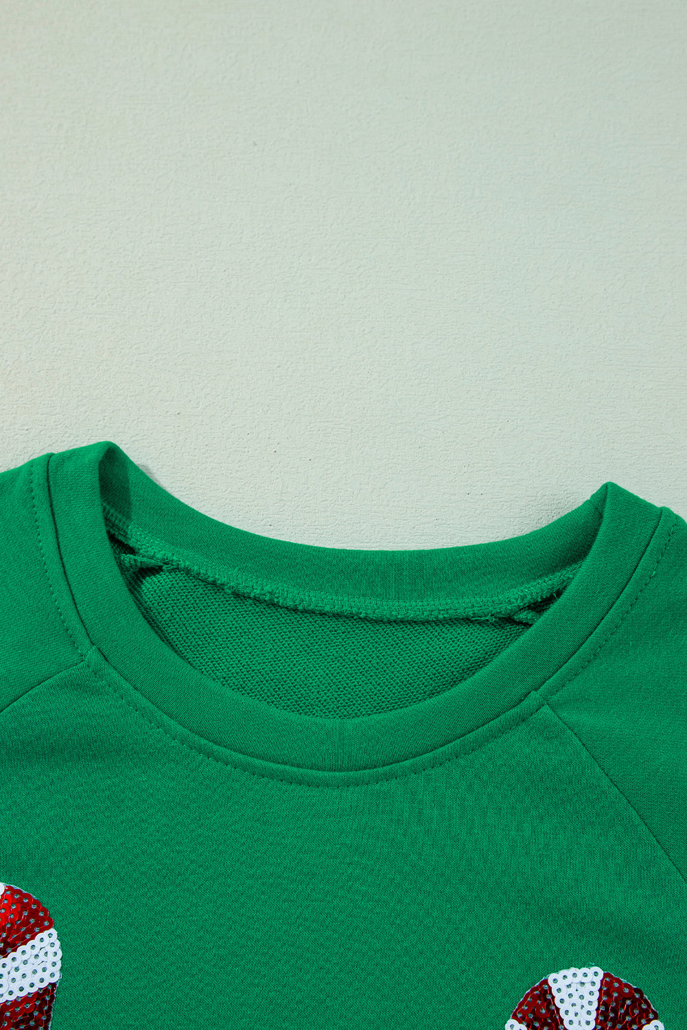 Green Sequin Christmas Candy Cane Graphic Crewneck Pullover Sweatshirt