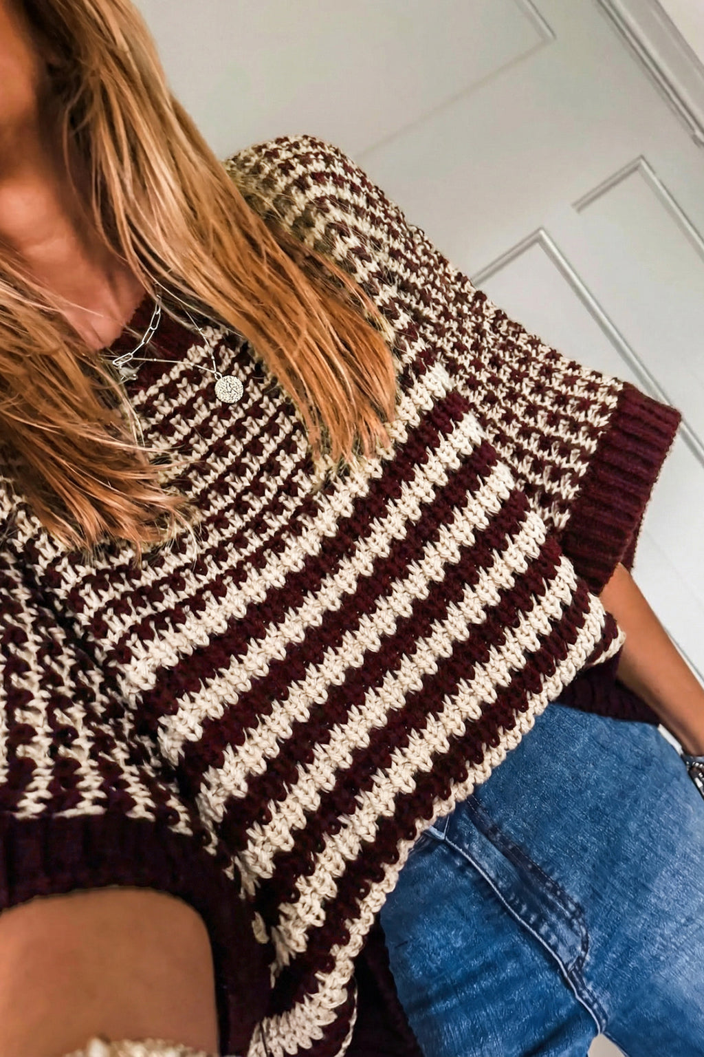 Black Stripe 3/4 Draped Sleeve Slouchy Sweater