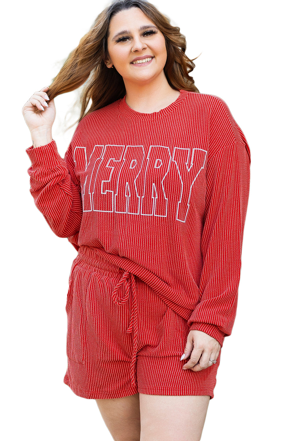 Black MERRY Corded Long Sleeve Top and Pockets Pants Set