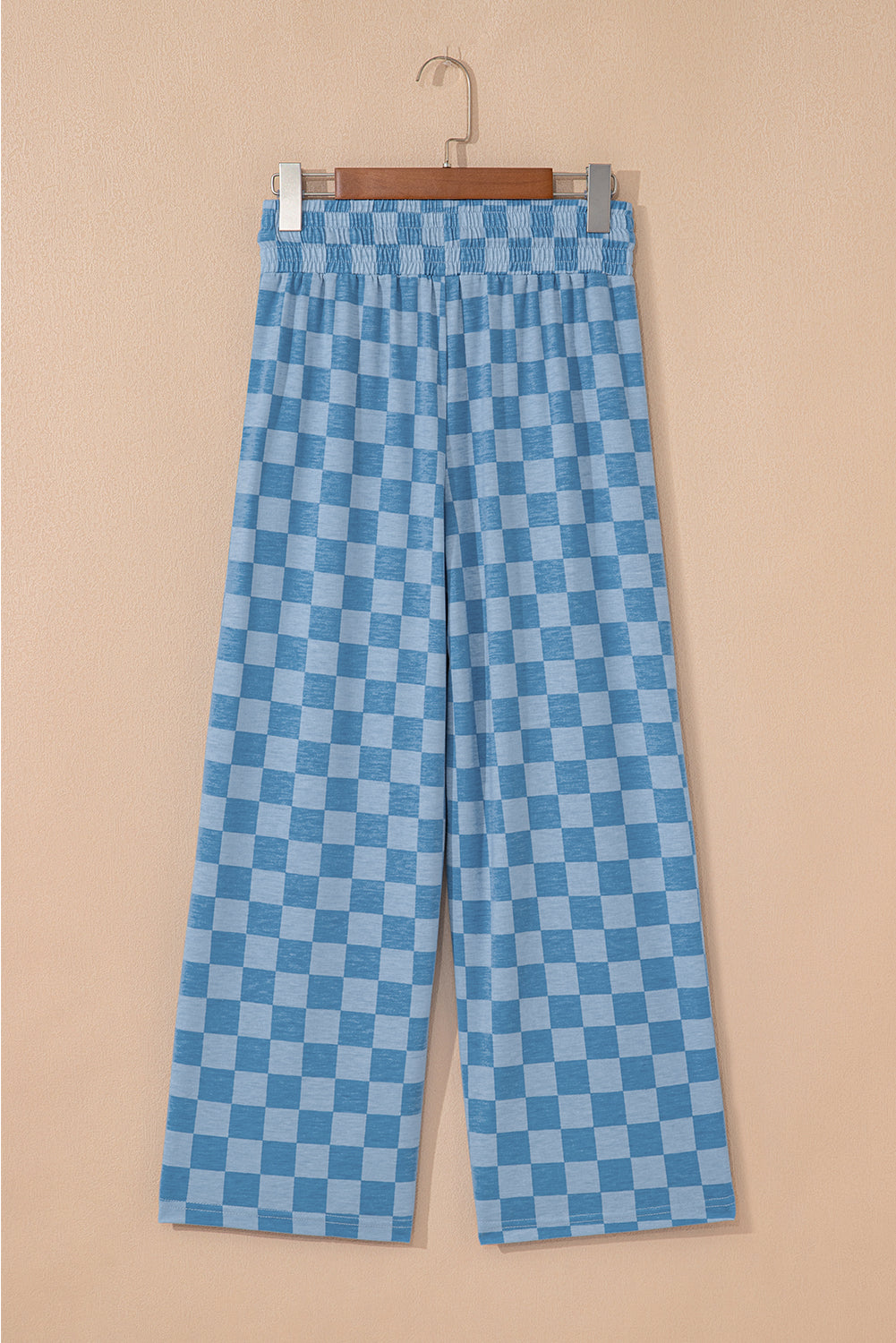 Khaki Checkered Elastic High Waist Loose Casual Pants