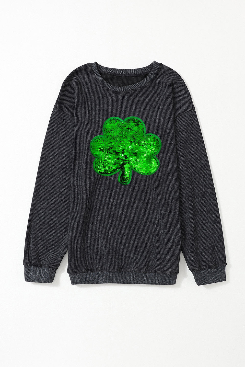 Green Sequin St Patrick Disco Ball Patch Corded Sweatshirt