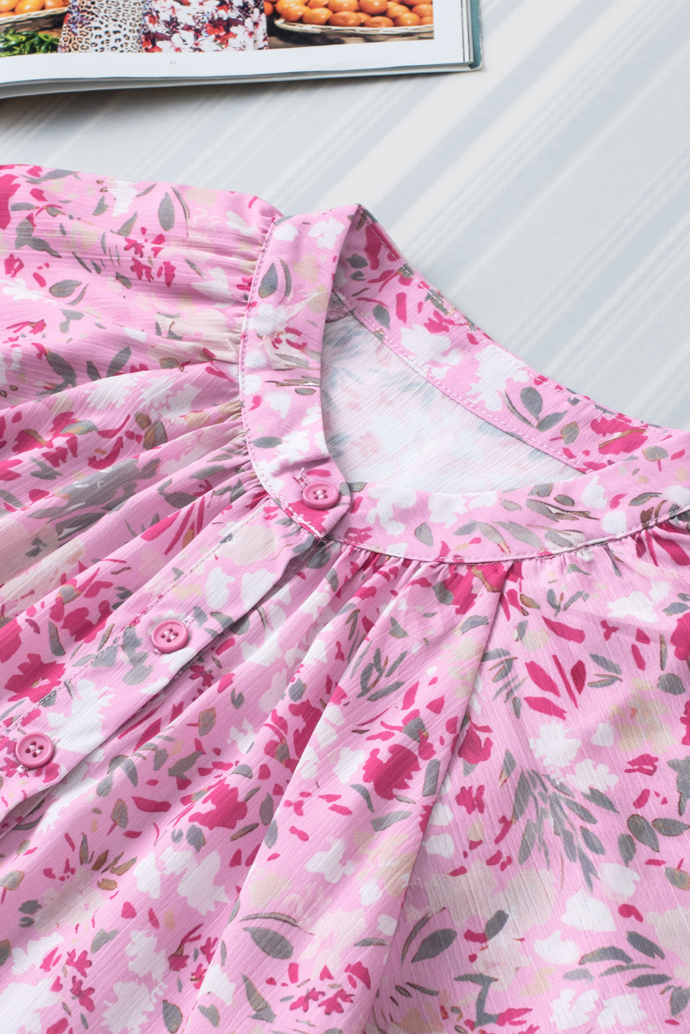 Multicolor Floral Print Wide Ruffle Sleeves Blouse