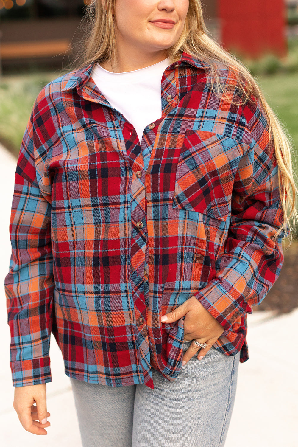 Red Plaid Print Loose Vintage Shirt