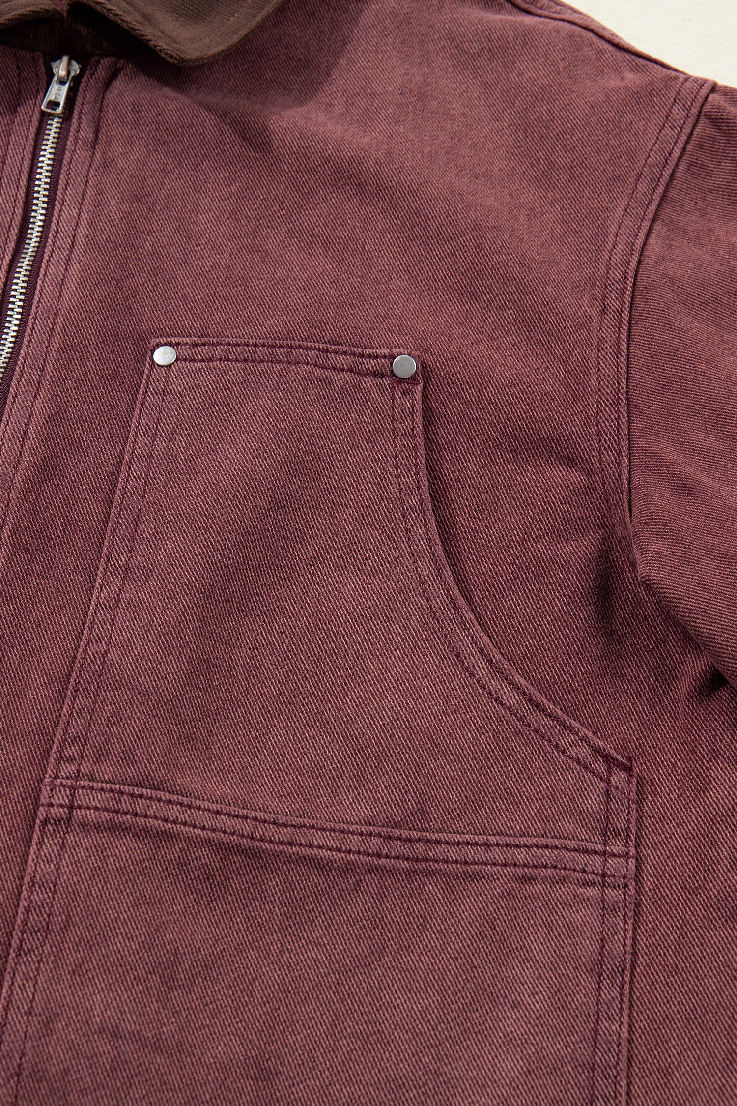 Coffee Corduroy Collar Zipped Front Denim Jacket