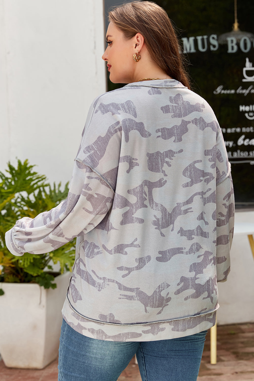 Dearlove Multicolour Retro Camouflage Print Exposed Seam Patchwork Drop Shoulder Sweatshirt