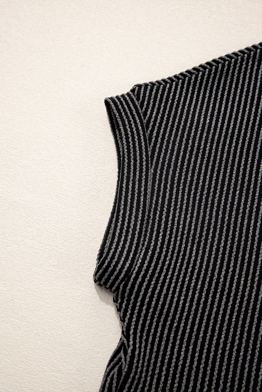 Dark Blue Corded Knit Color Block Pocketed Crew Neck T Shirt