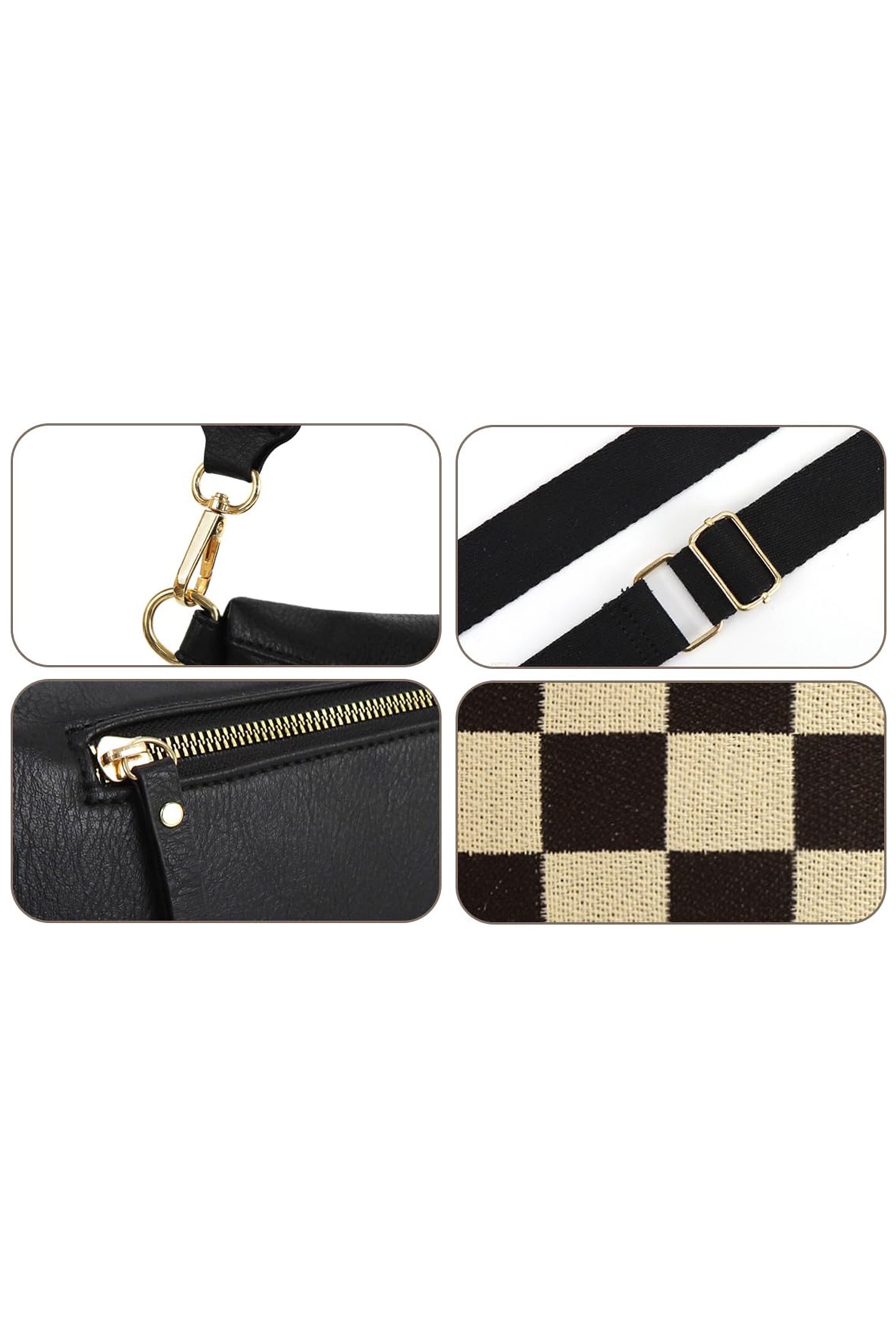 Coffee PU Leather Checkered Knit Patchwork Wallet Attached Shoulder Bag