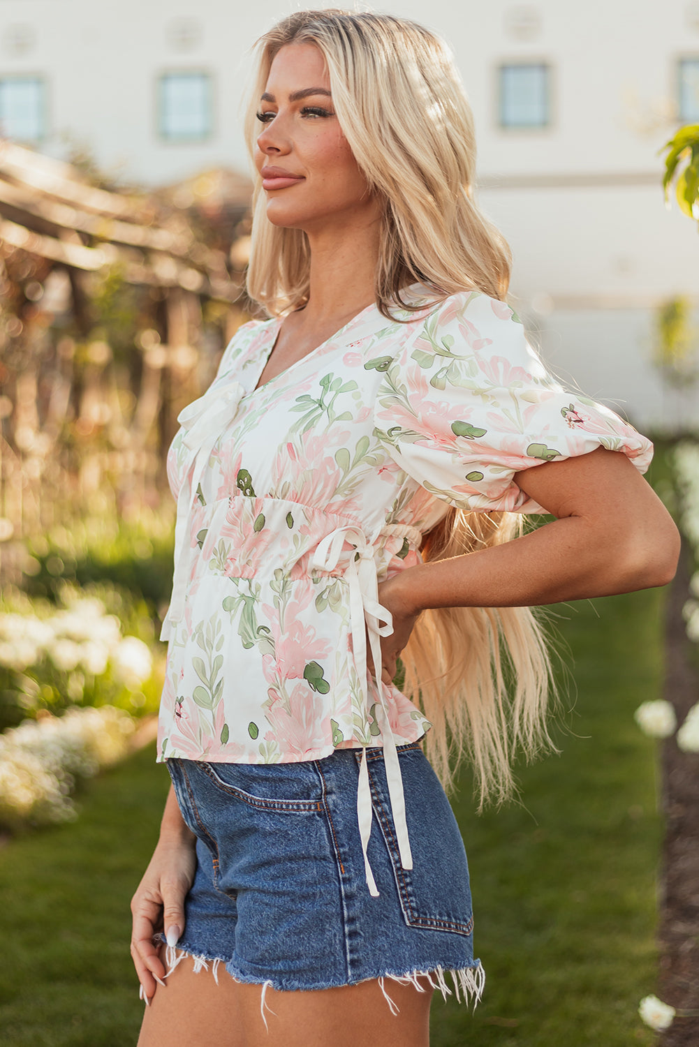 Pink Plus Size Floral Print Striped Detail Short Summer Dress