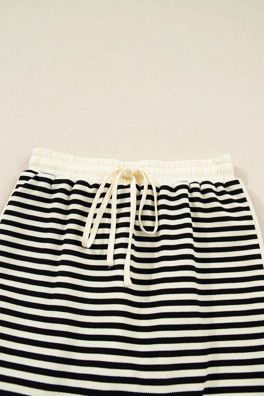 Black Stripe Textured Drop Shoulder Pullover Top Drawstring Mini Skort Two Piece Dress Set