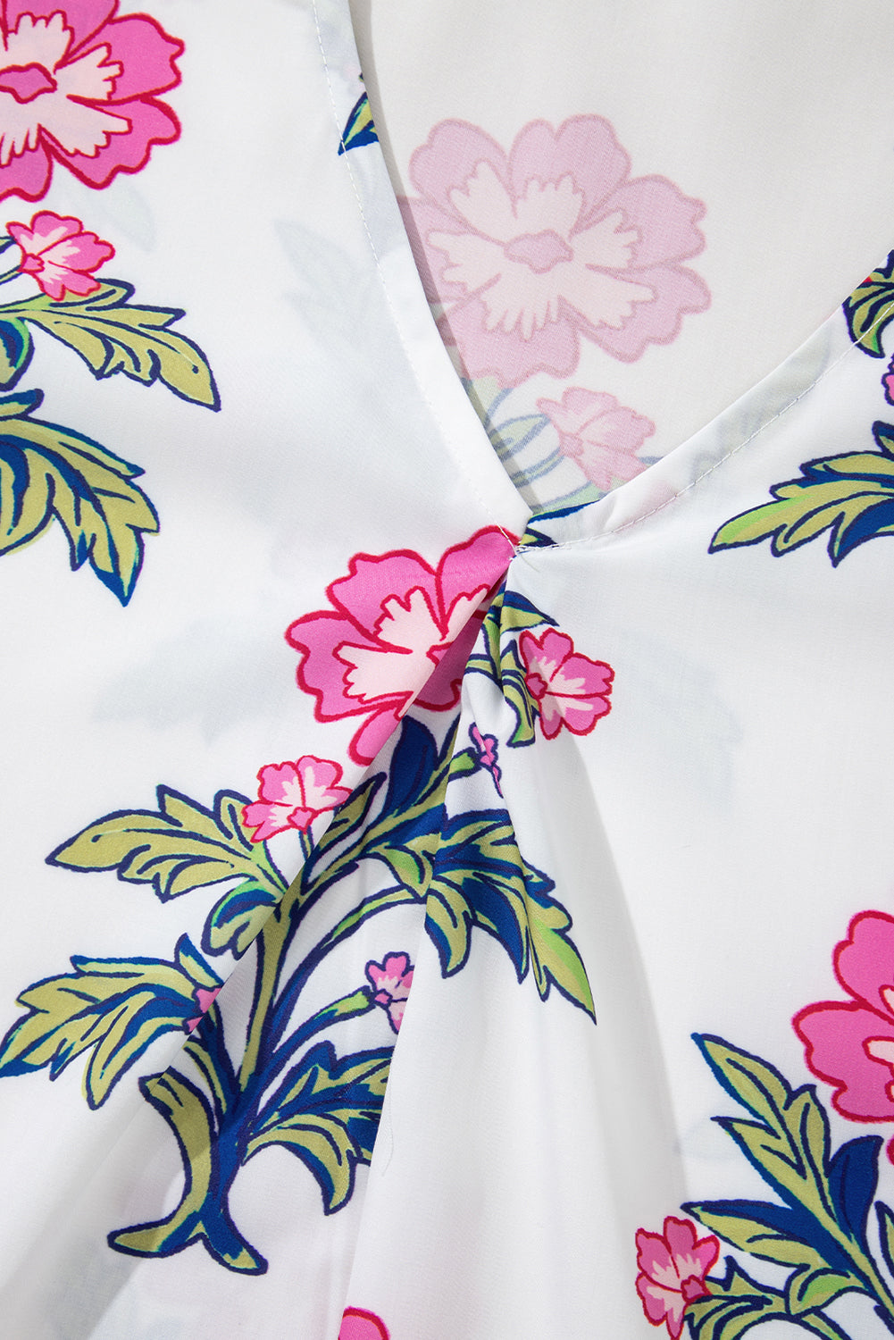 White Floral Puff Short Sleeve V Neck High Waist Maxi Dress