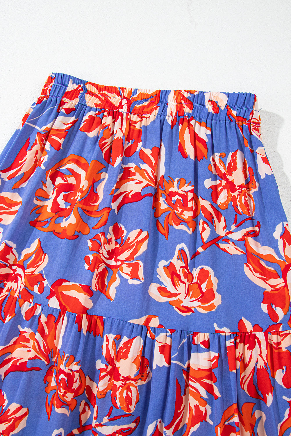 Orange Bohemian Floral Print Tiered Maxi Skirt with Split