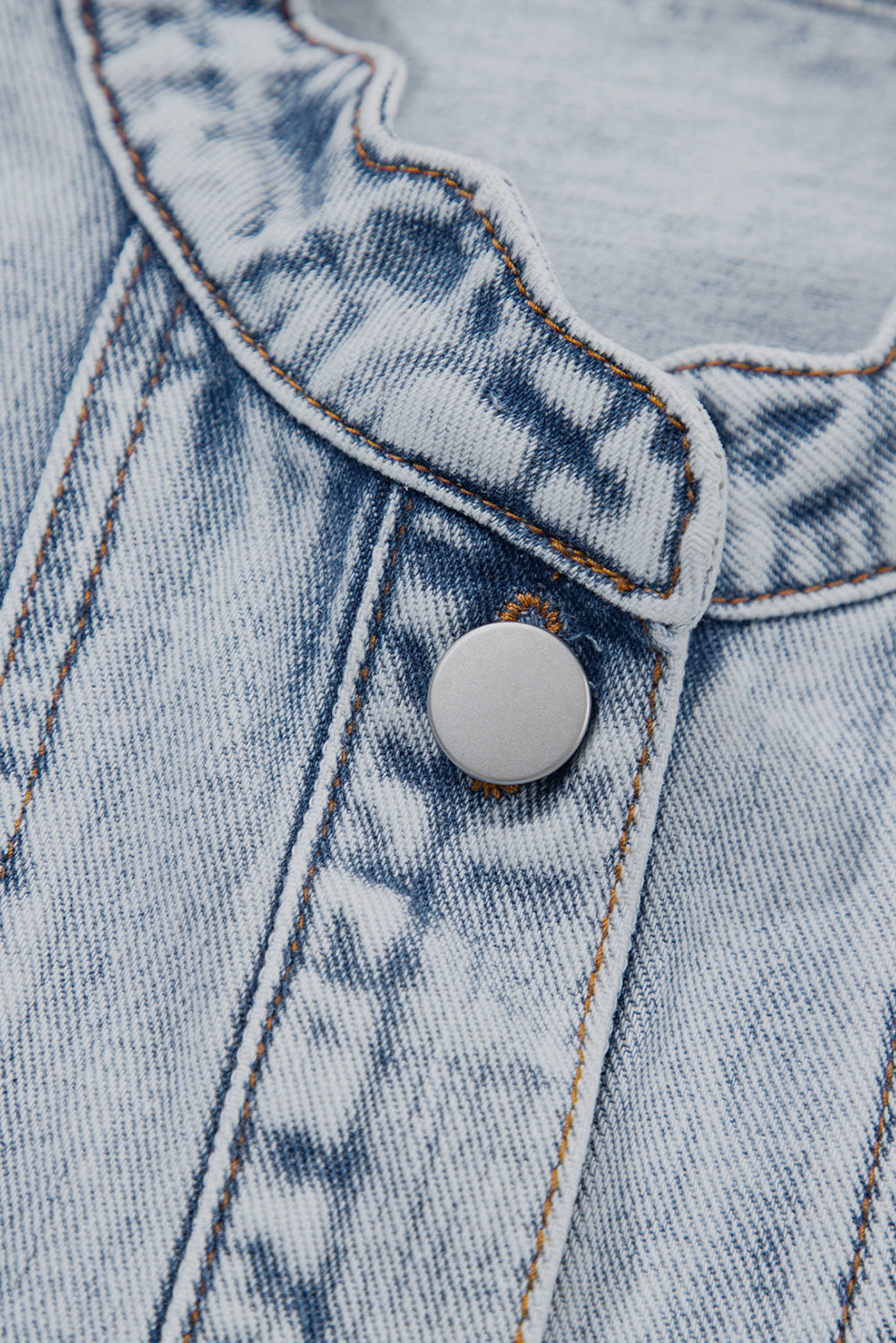 Beau Blue Scalloped Trim Patch Pocket Button Front Denim Vest