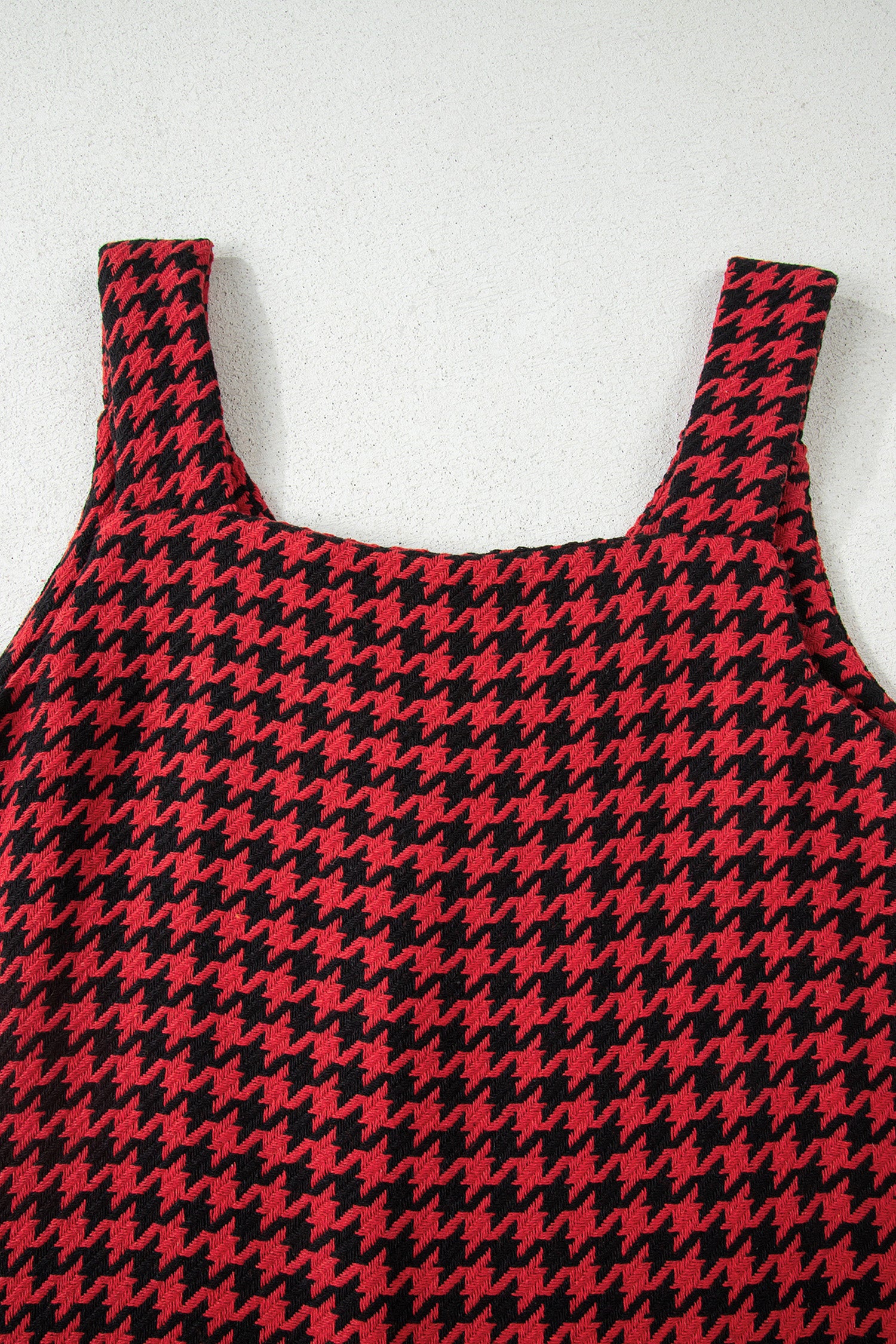 Khaki Houndstooth Print V Neck Sleeveless Mini Dress