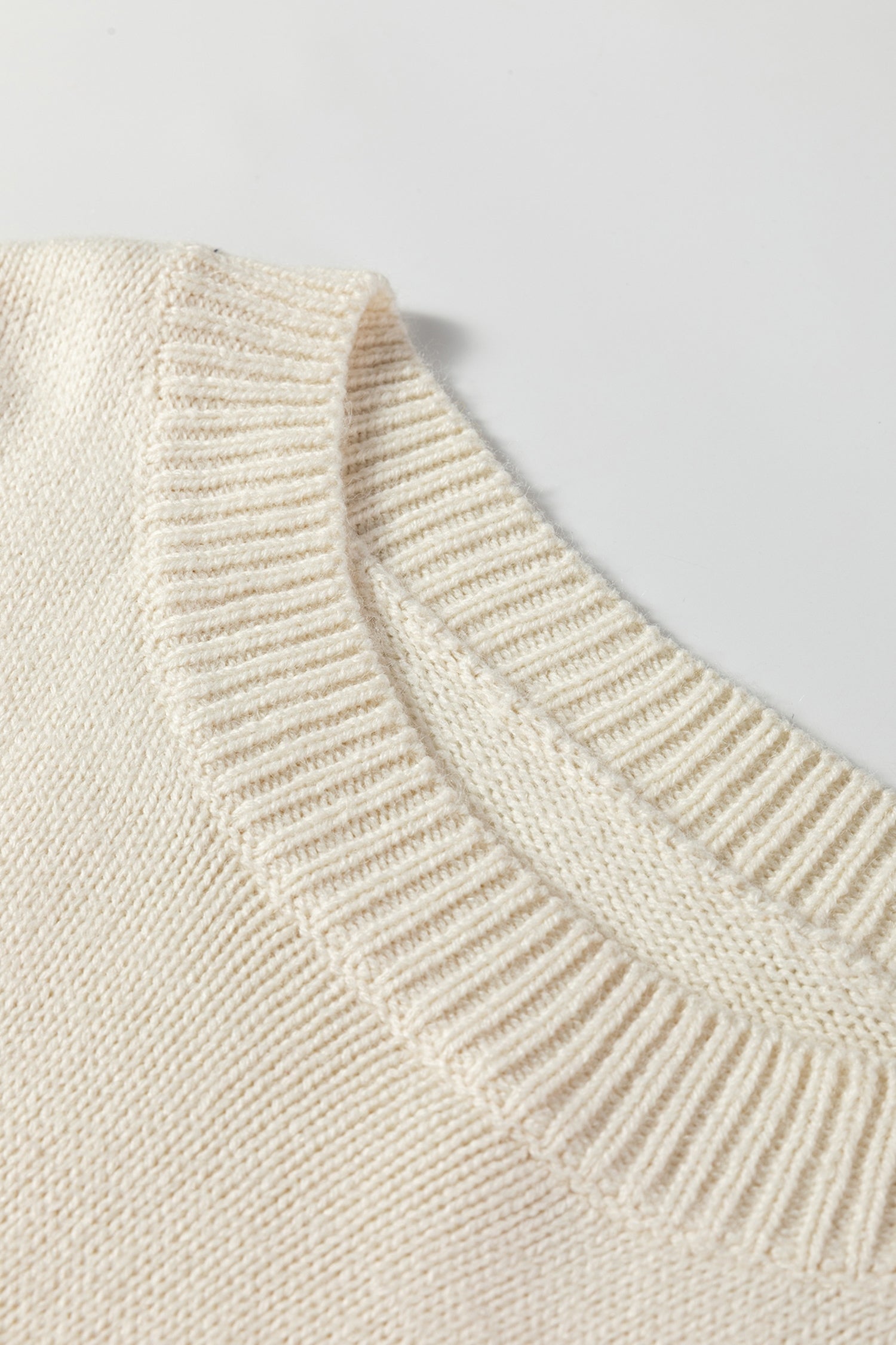 Simply Taupe Embroidered Floral Sleeve Round Neck Loose Sweater