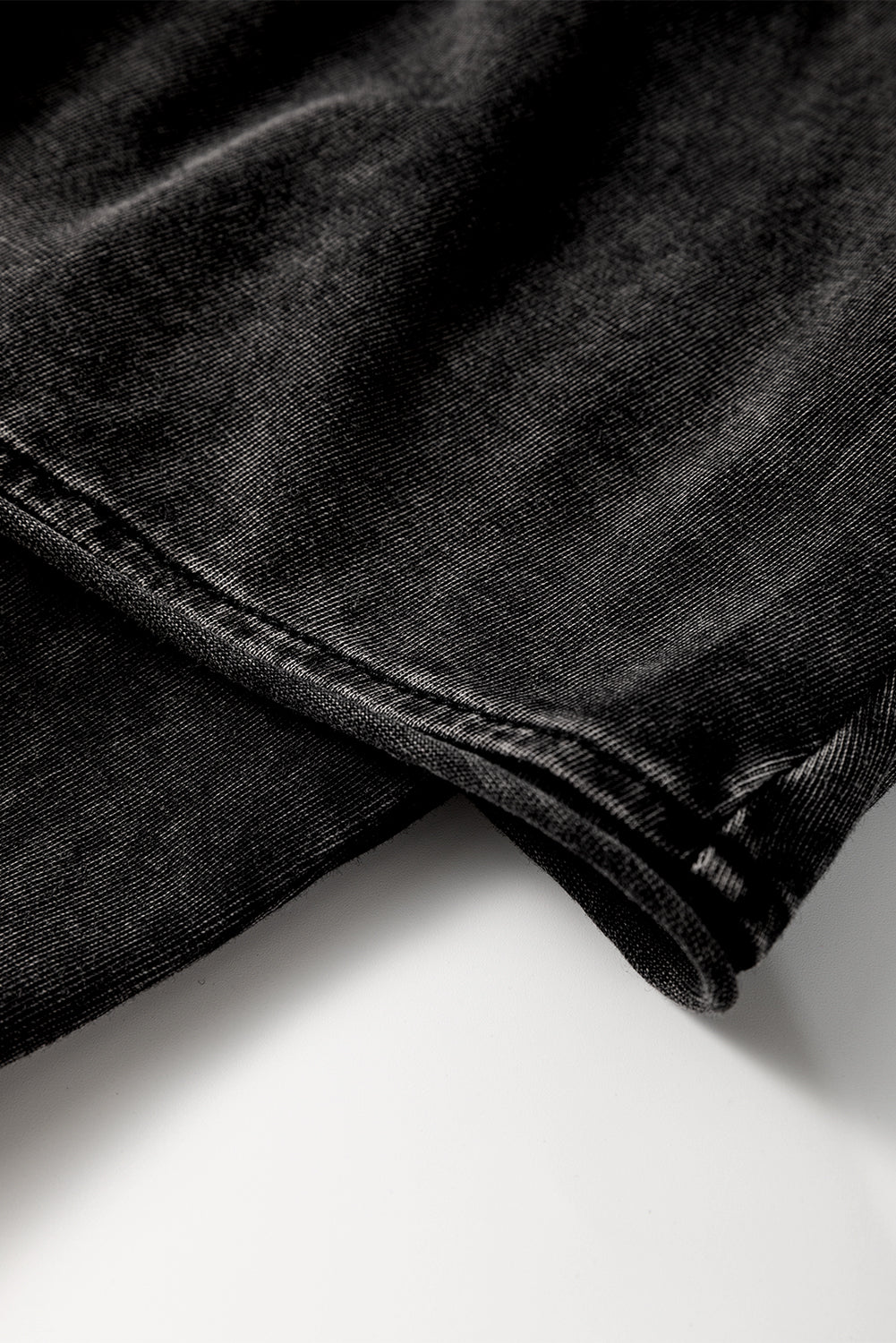 Black Mineral Wash French Terry Drawstring Elastic Waistband Casual Shorts