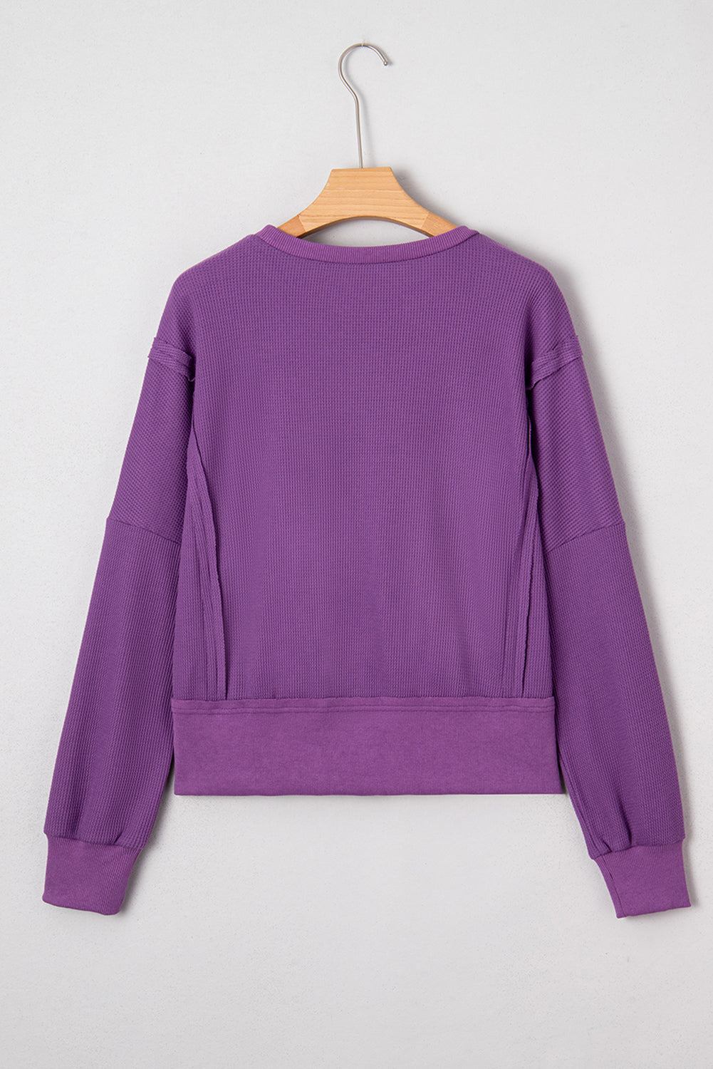 Evergreen Solid Color Raw Seam Patchwork Textured Drop Shoulder Sweatshirt