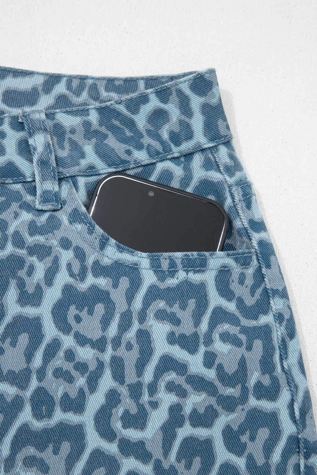 Rose Leopard Frayed Edge Wide Leg High Waist Jeans