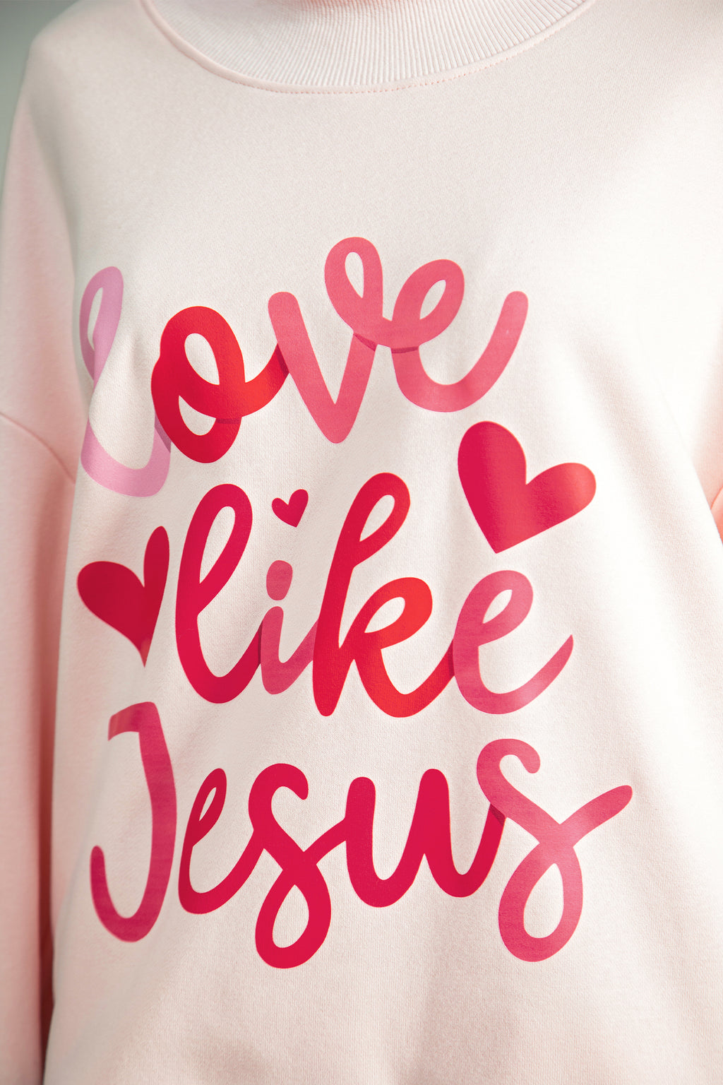 Bright Pink Oversize Blessed Embroidered Mock Neck Sweatshirt