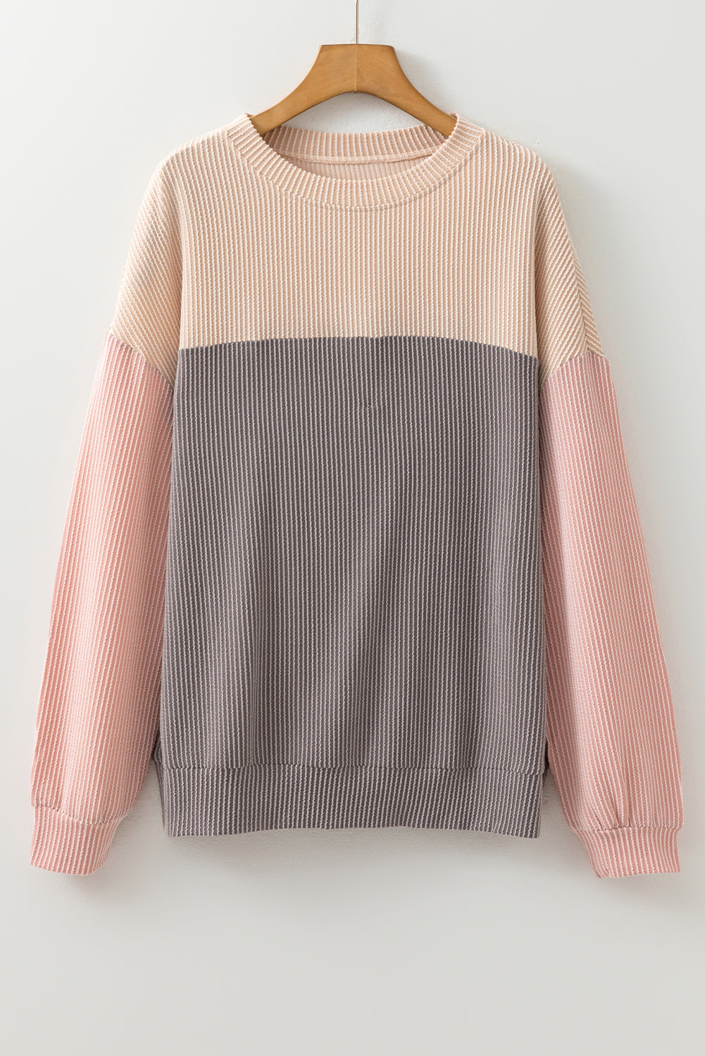 Pale Chestnut Color Block Corded Long Sleeve Top