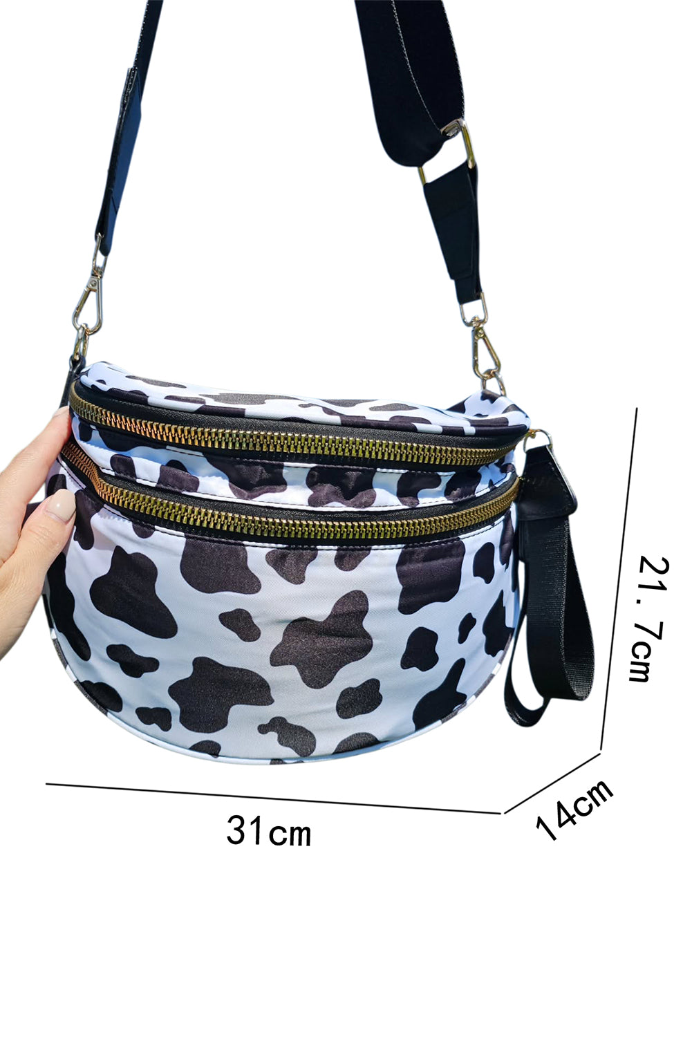 Jungle Green Double Zip Crescent Shape Adjustable Sling Bag