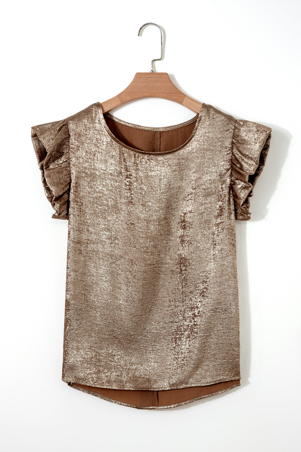 Apricot Metallic Round Neck Smocked Long Sleeve Blouse