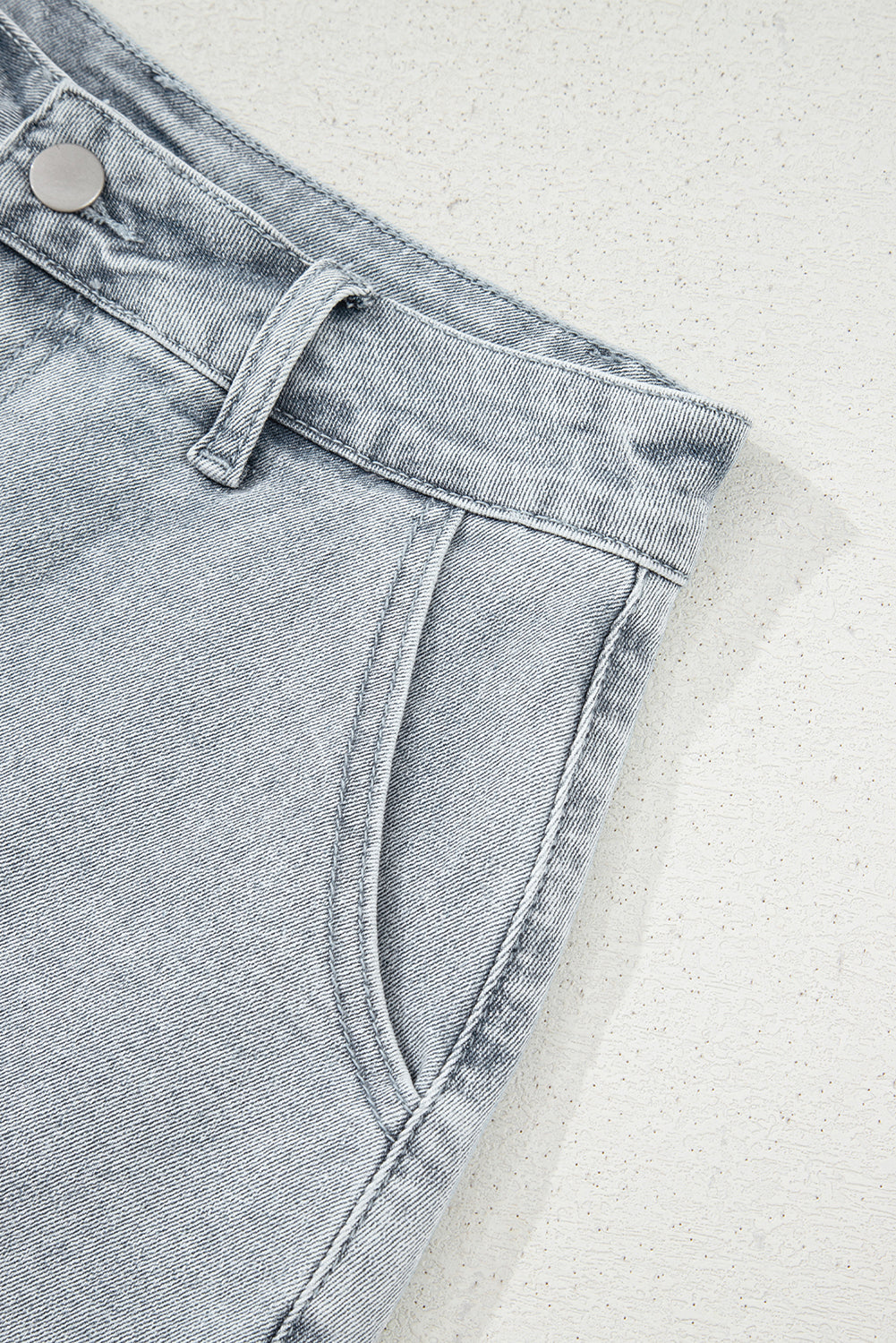 Sail Blue Scalloped Hemline Acid Wash High Waist Denim Shorts