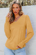 Beige Shirred Shoulder Frilled Cuffs Long Sleeve Top
