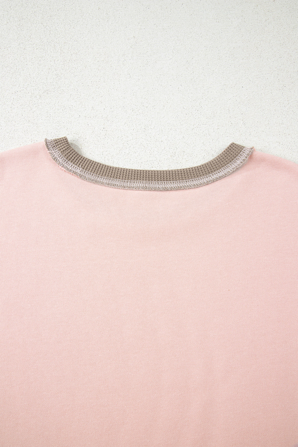 Light Pink Color Block Mix Texture Waffle Patchwork Oversize Sweatshirt