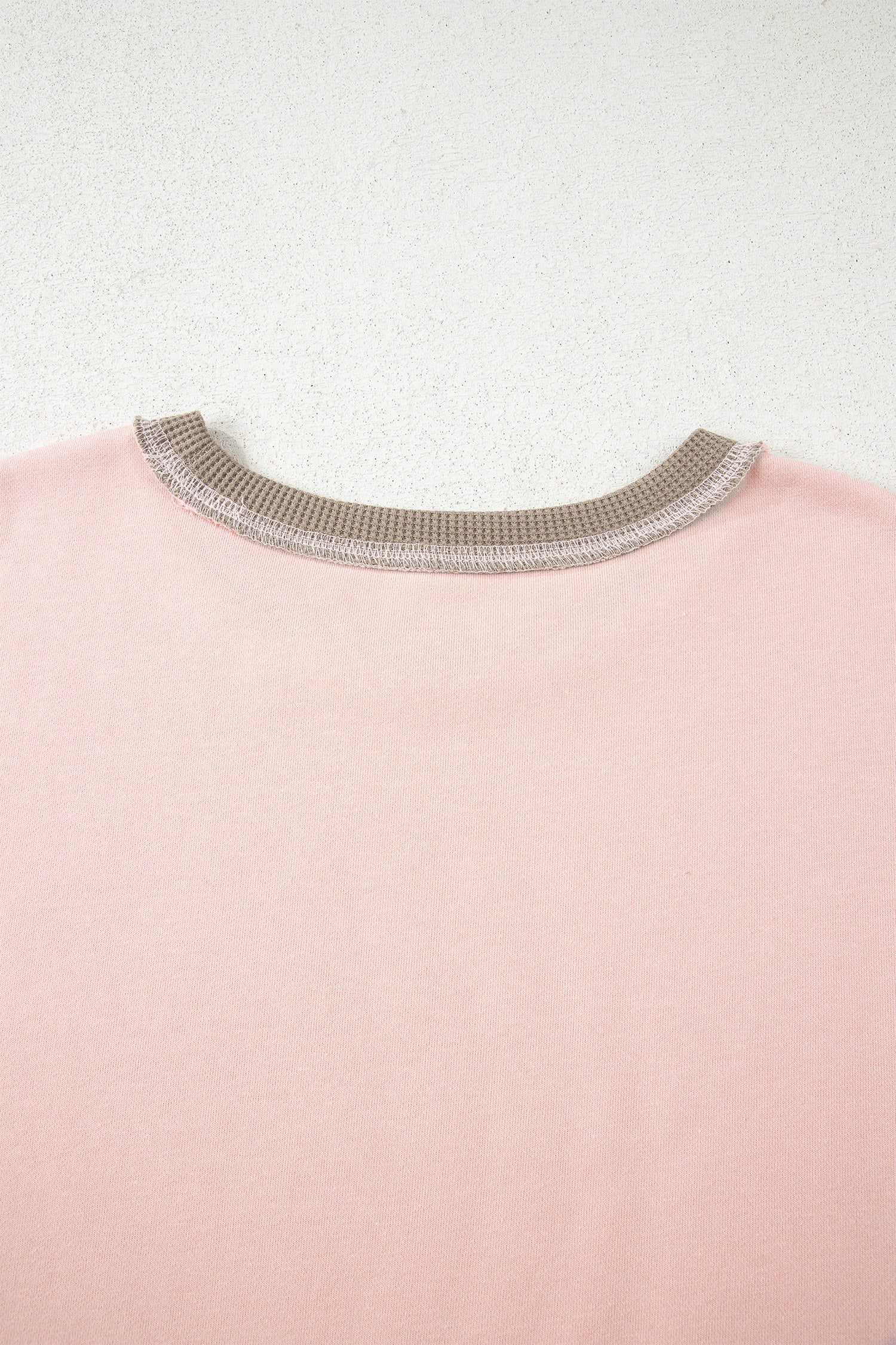 Light Pink Color Block Mix Texture Waffle Patchwork Oversize Sweatshirt
