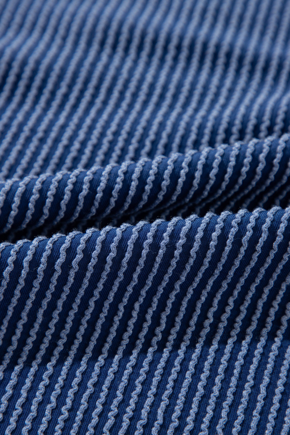 Navy Blue Oversized Twist Ribbed Collared Henley Top with Roll up Sleeve