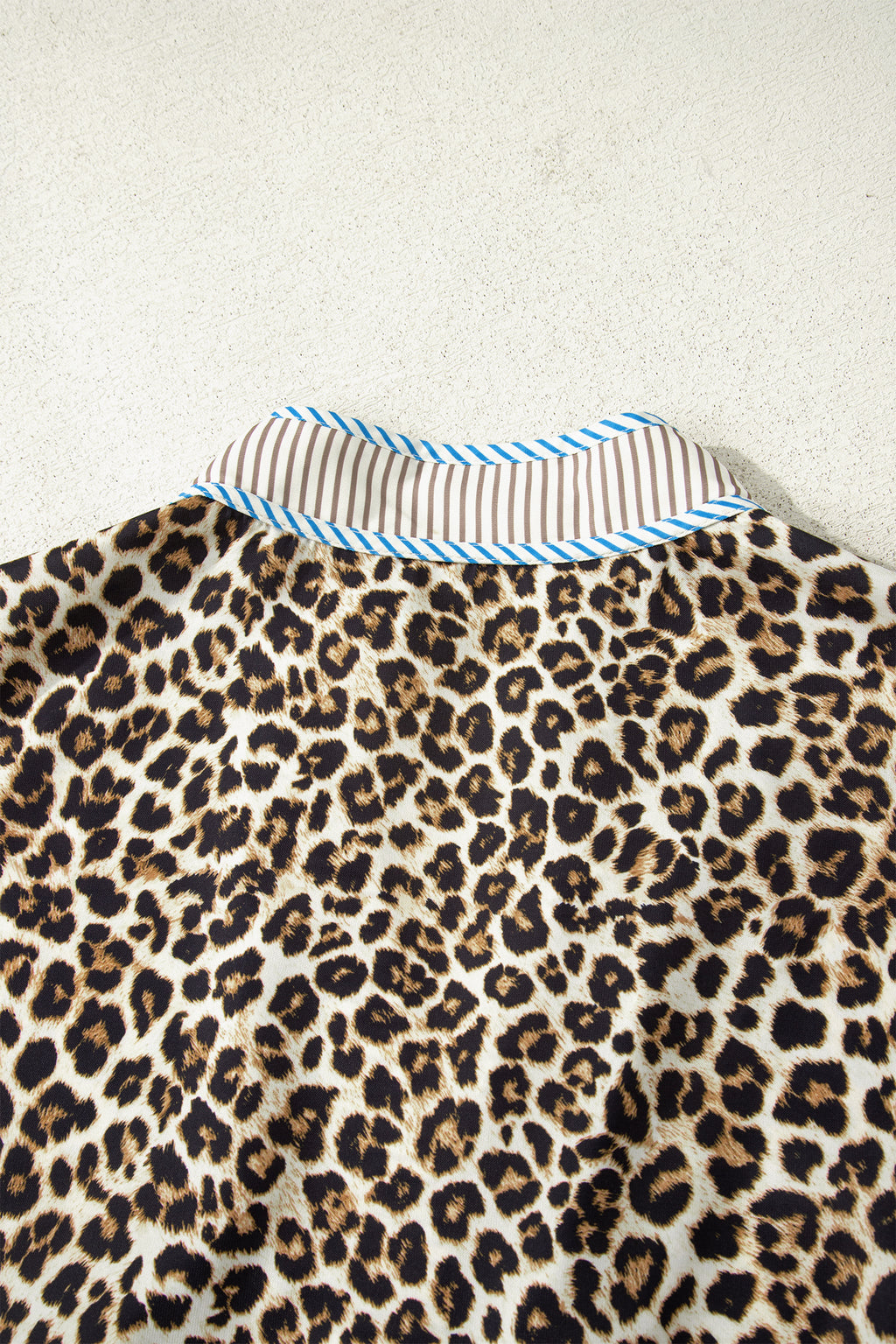 Brown Leopard Print Striped Patchwork 3/4 Sleeve Loose Mini Dress
