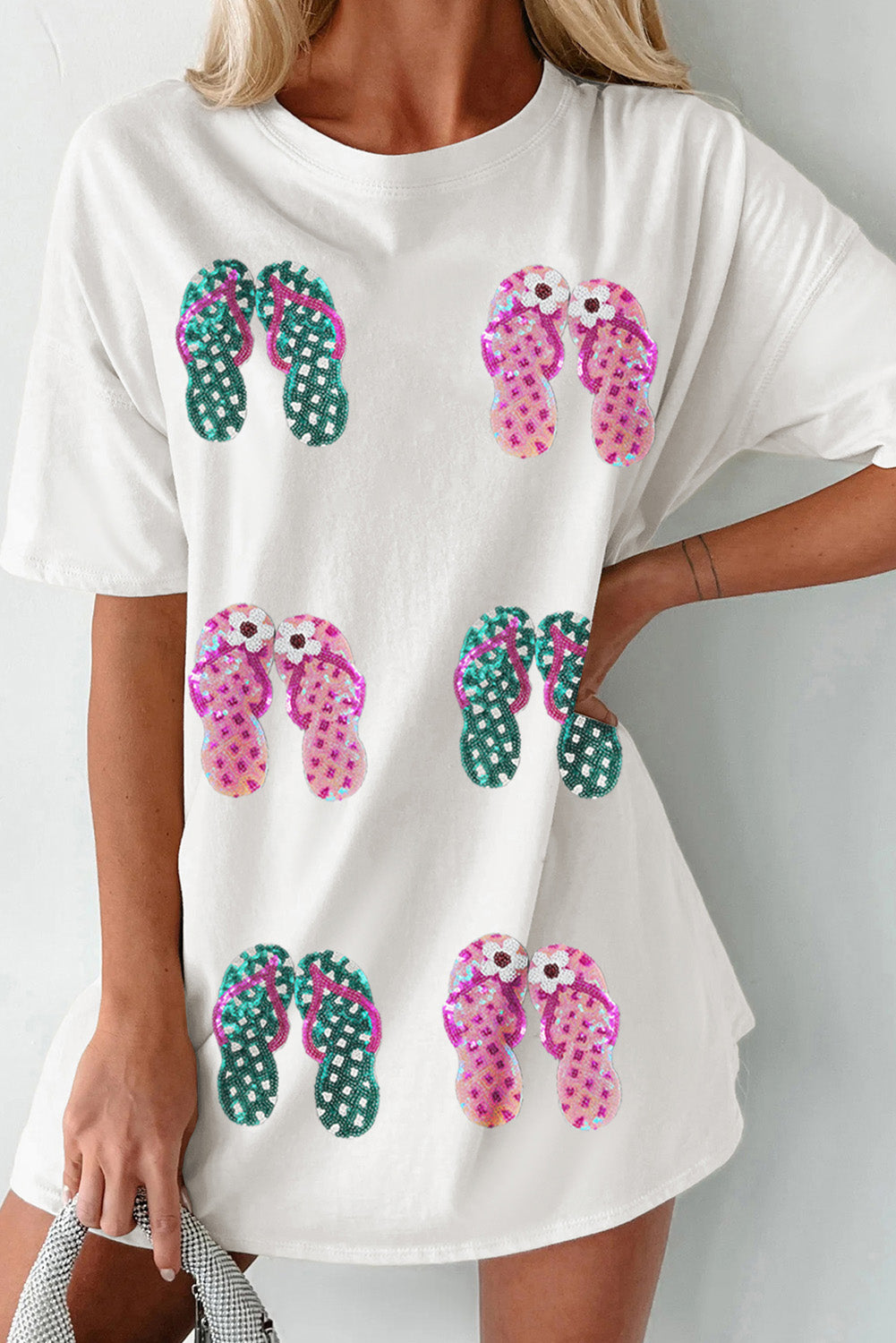 White SUMMER FOREVER Flower Graphic T Shirt
