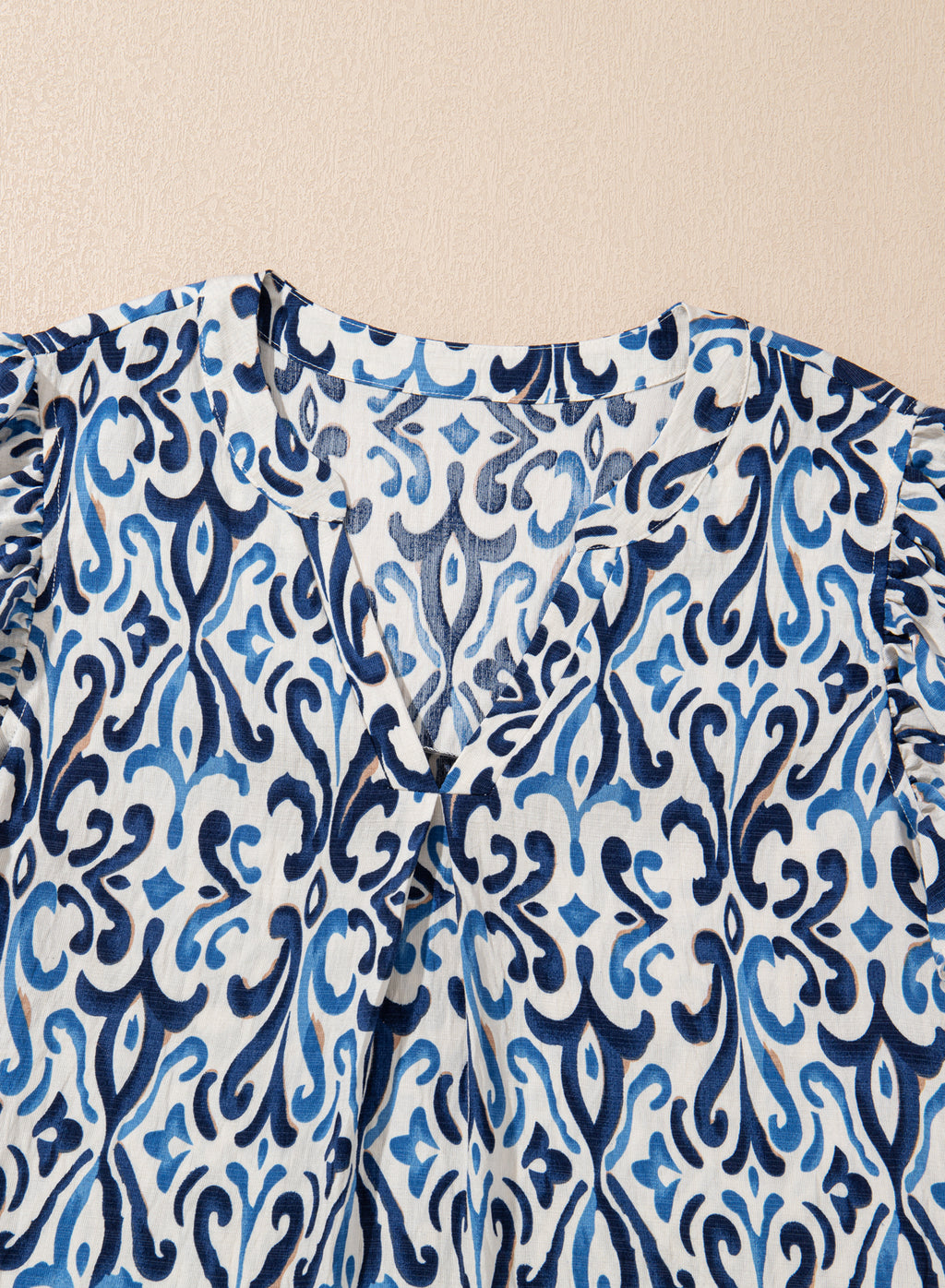 Sky Blue Boho Print Smocked High Waist Maxi Dress
