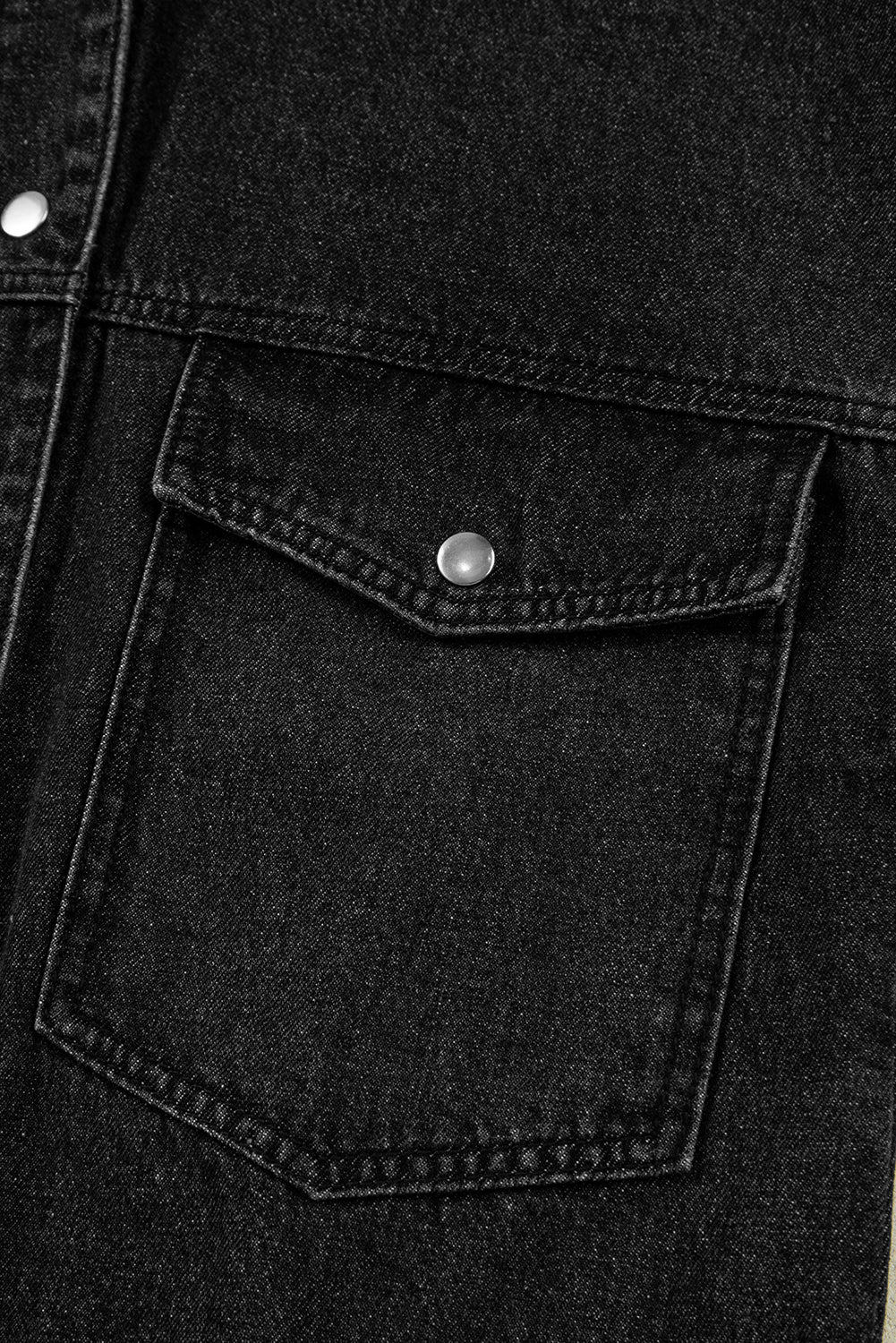 Black Big Chest Pocket Drop Shoulder Hooded Denim Jacket