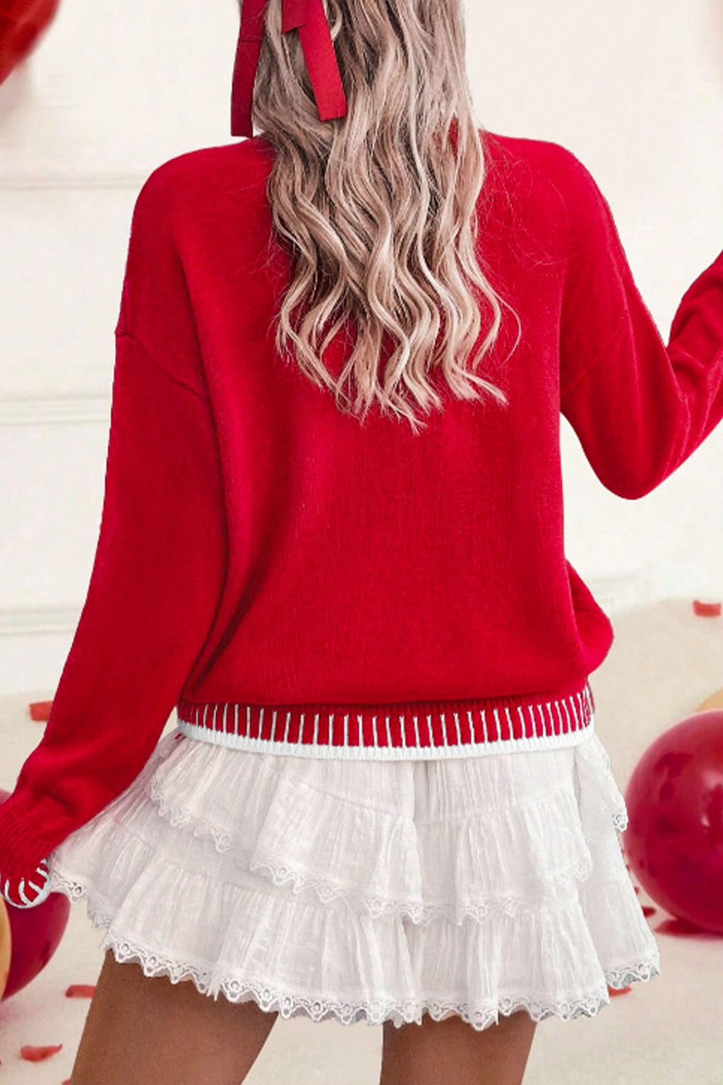 Light Blue Valentine Love Chenille Letter Graphic Sweater