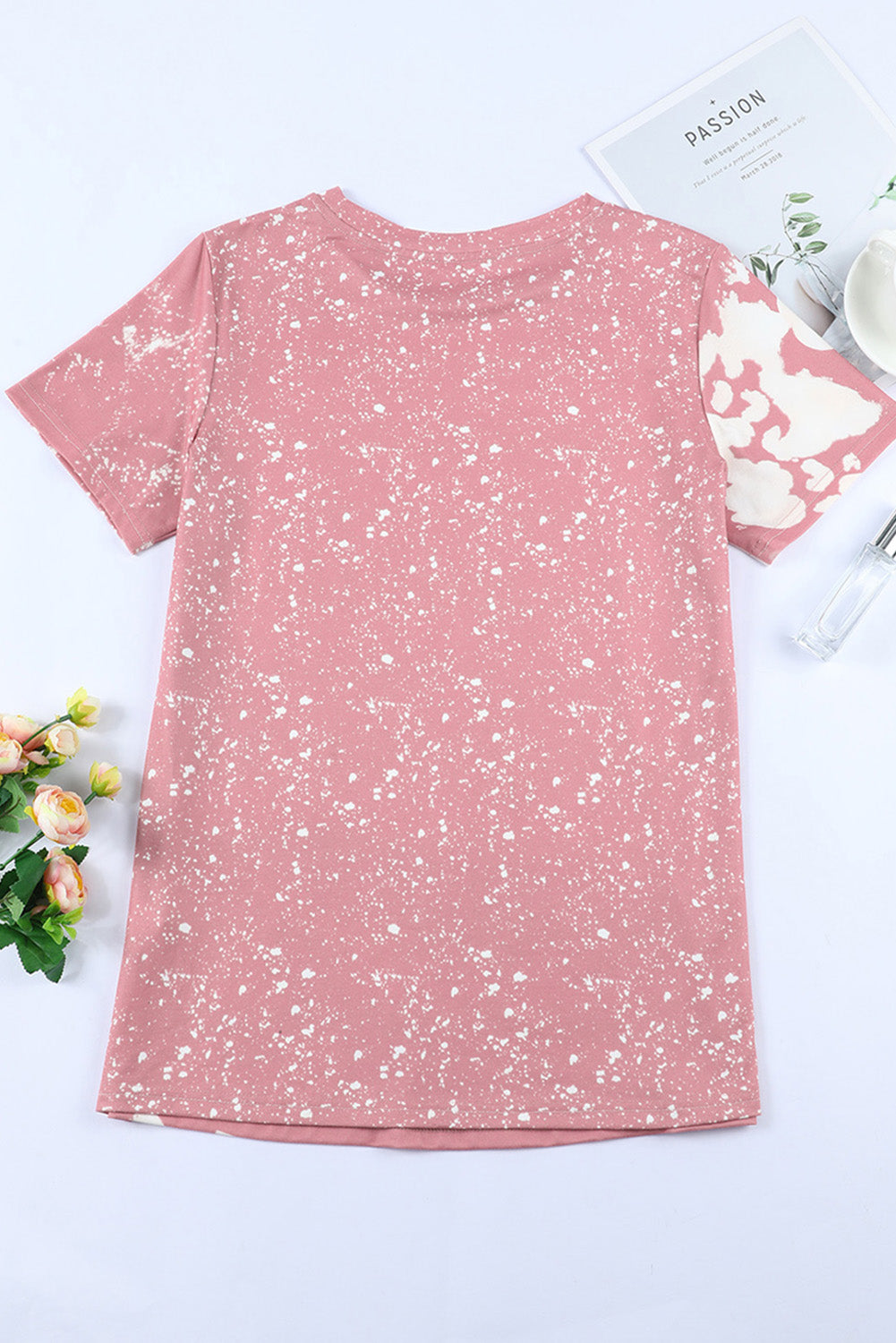 Pink Tie Dye Color Bleached Short Sleeve T Shirt