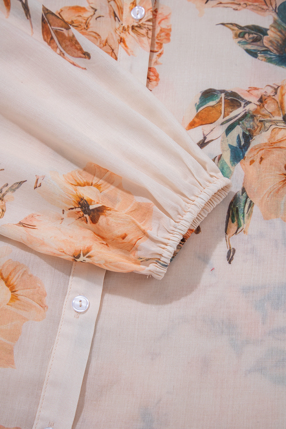 Brown Floral Puff Sleeve Lightweight Shirt