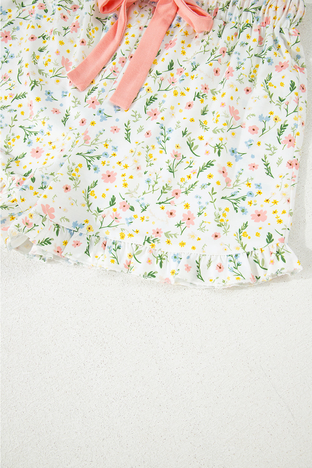 Beige Bow Fruit Print Contrast Pipping Short Pajamas Set