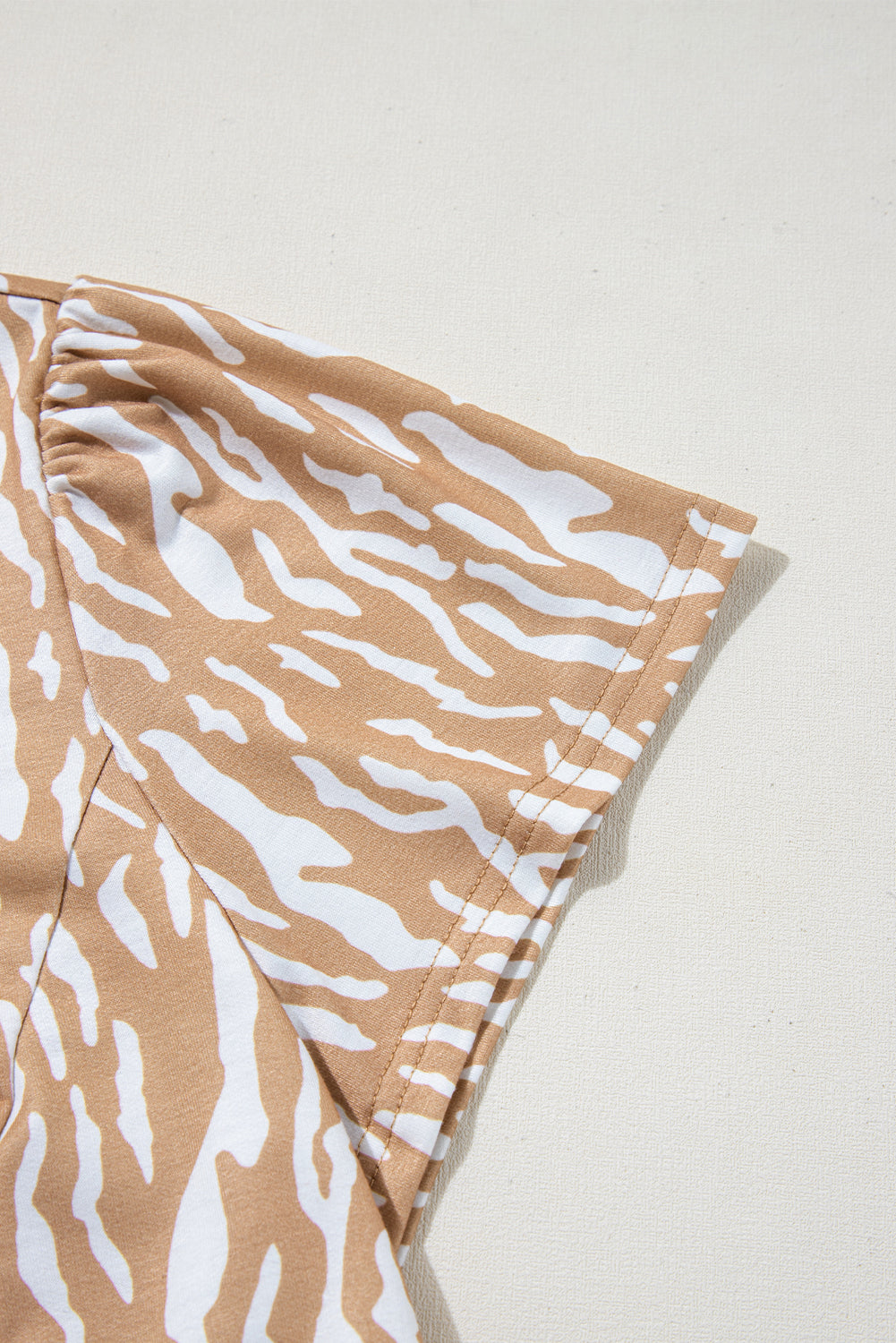 Khaki Abstract Print V Neck Short Sleeve Shift T Shirt Dress