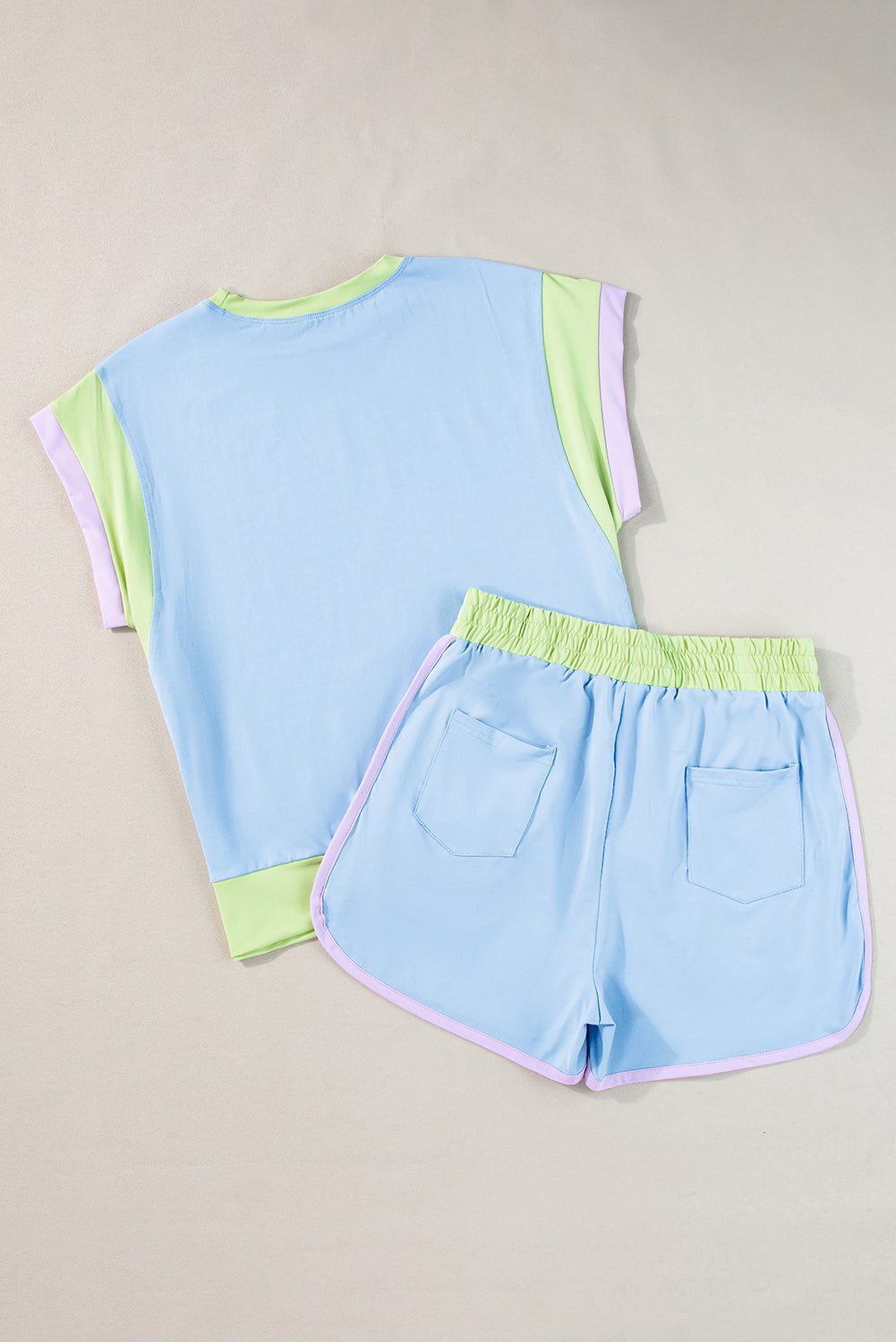 White Color Block Detail Casual Two-piece Set
