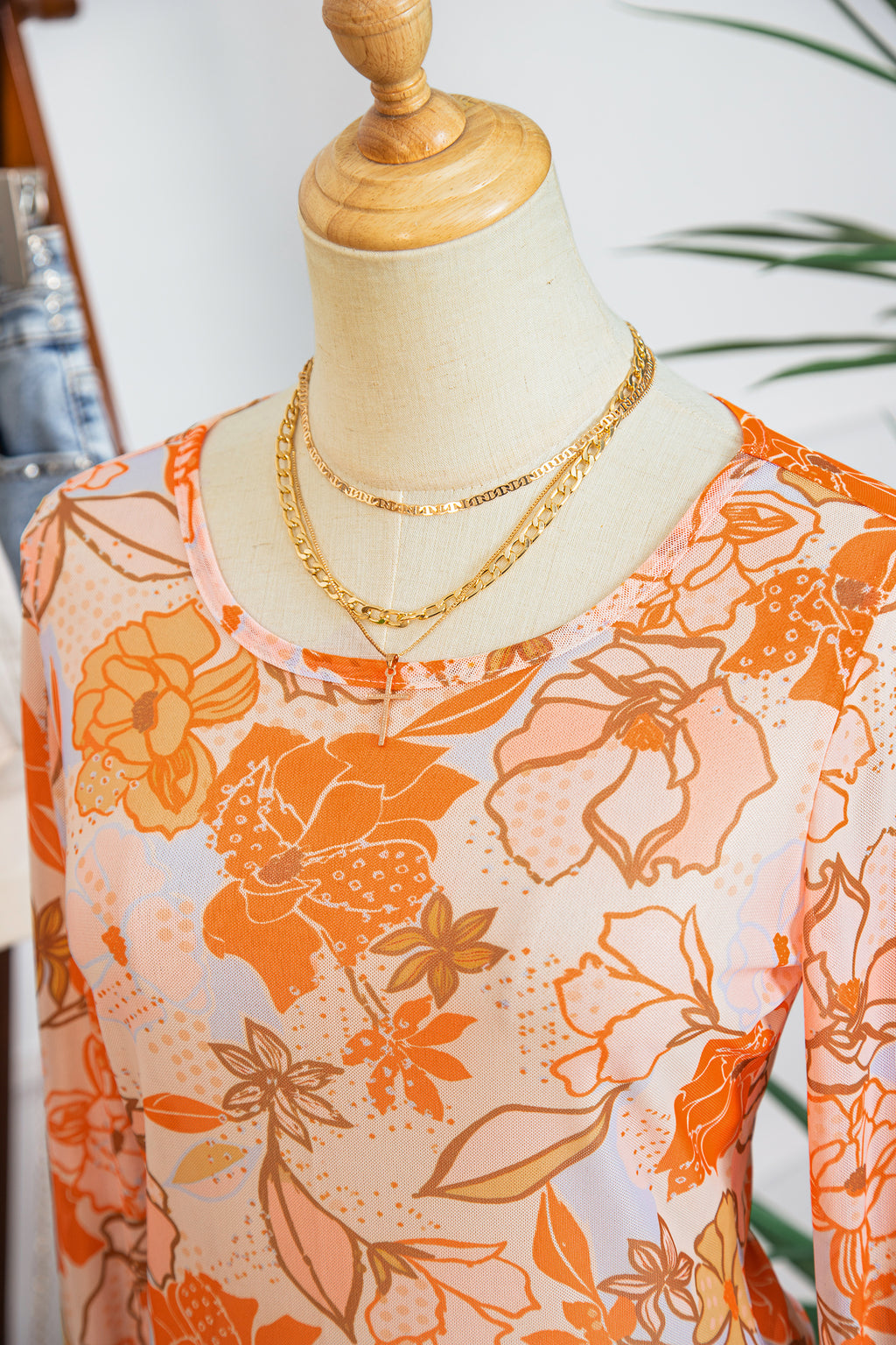 Multicolour Floral Print Lettuce Trim Slim Long Sleeve Top