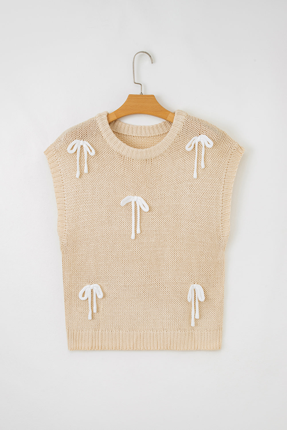 Light Grey Bowknot Applique Cap Sleeve Sweater